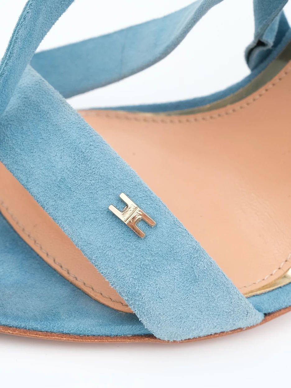 Elisabetta Franchi High-Heeled Sandals Light Blue Suede Size 36