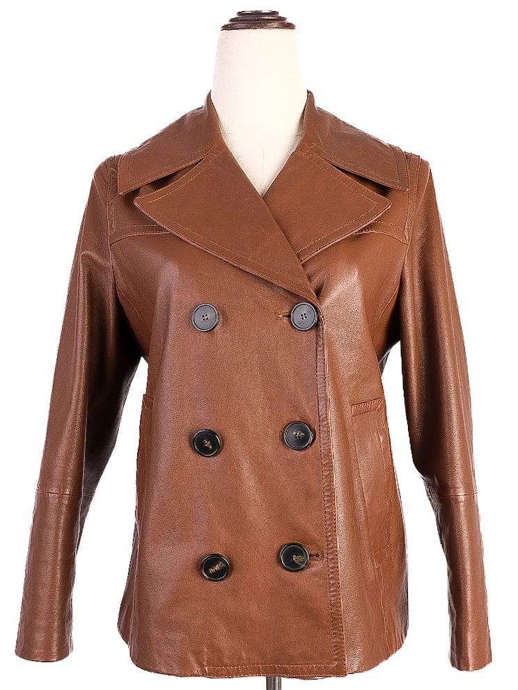 NEW Max Mara Orange Double-Breasted Leather Jacket Size XS
