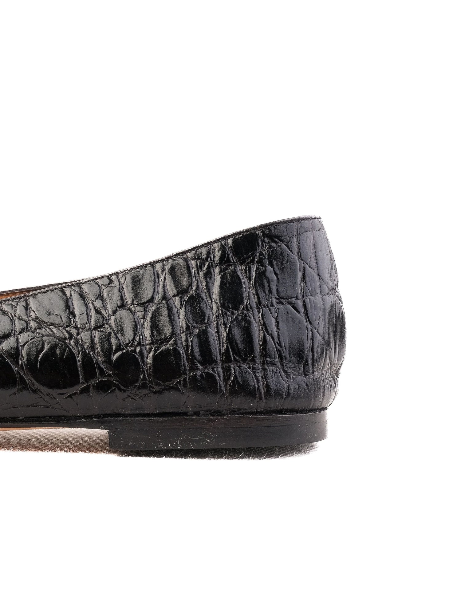 Perfect Vicini Black Leather Ballet Flats with Crocodile Texture