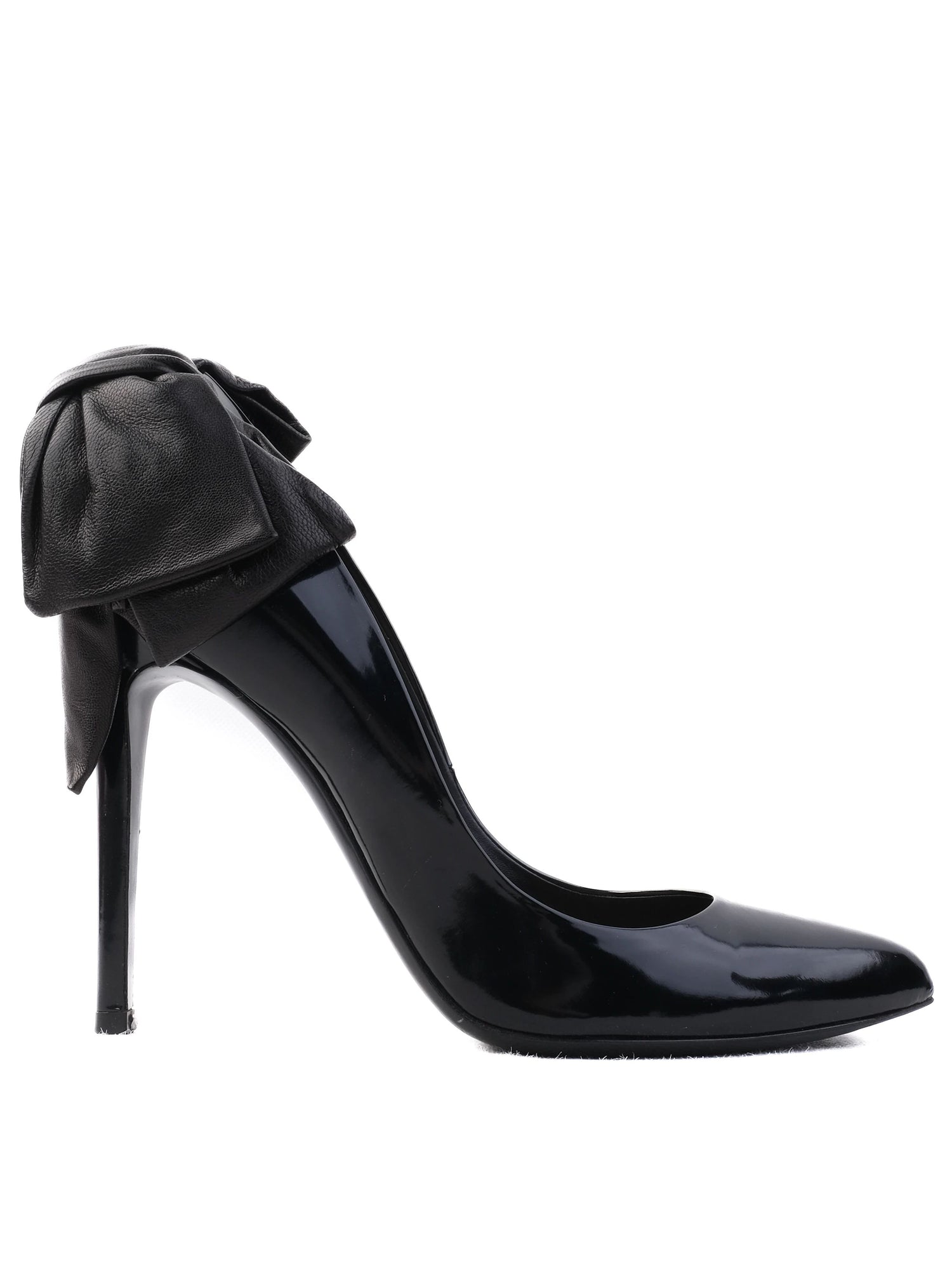 Perfect Ballin Black Leather High-Heeled Shoes Size 39 with Bow