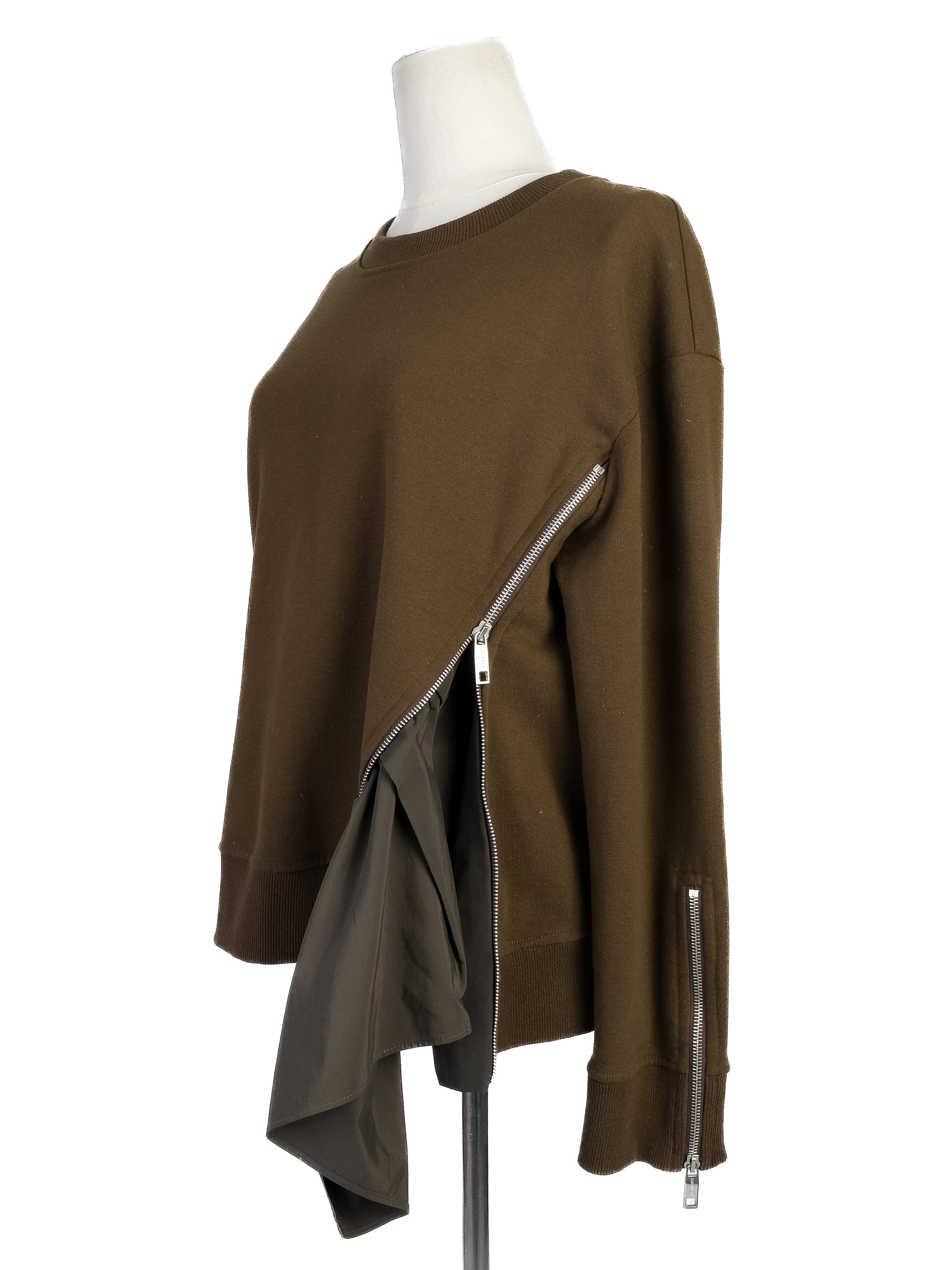 Excellent Sportmax Green Polyester Sweater with Zippers Size XS