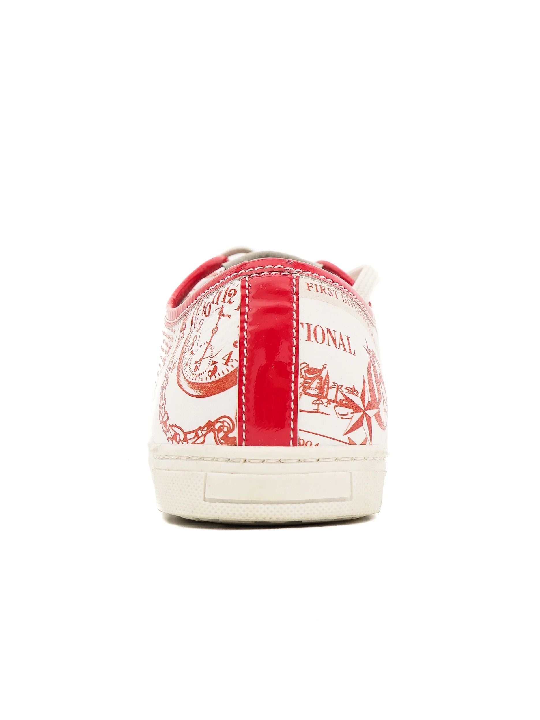 Excellent John Galliano White Leather Sneakers Size 37 with Newspaper Print