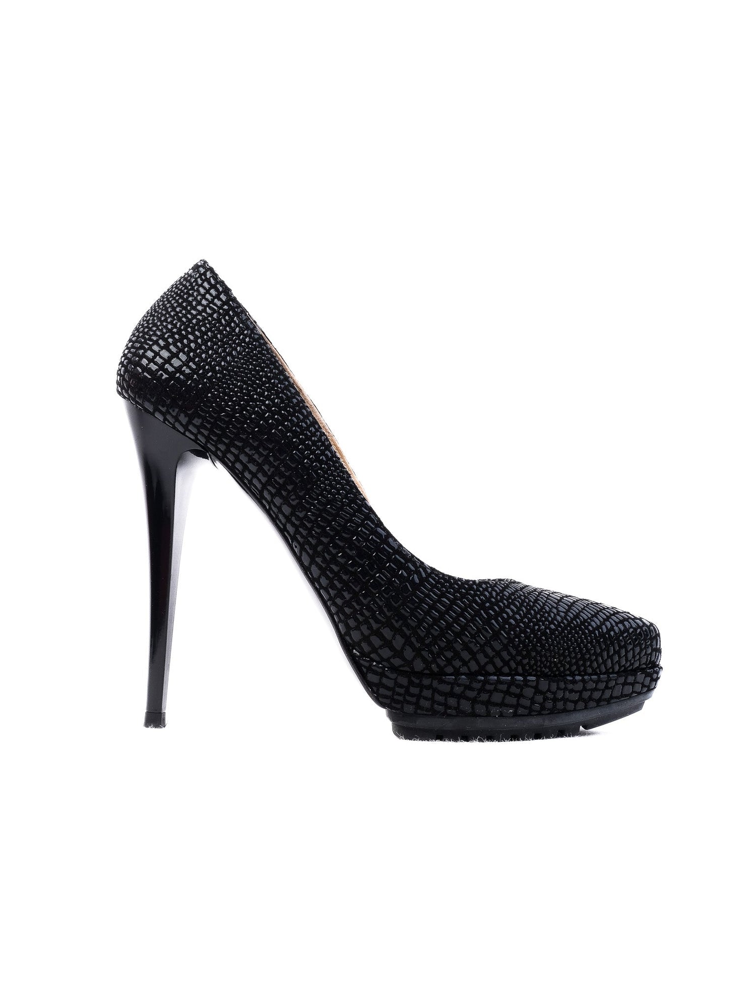 NEW Renzoni Black Leather High-Heeled Shoes Size 38
