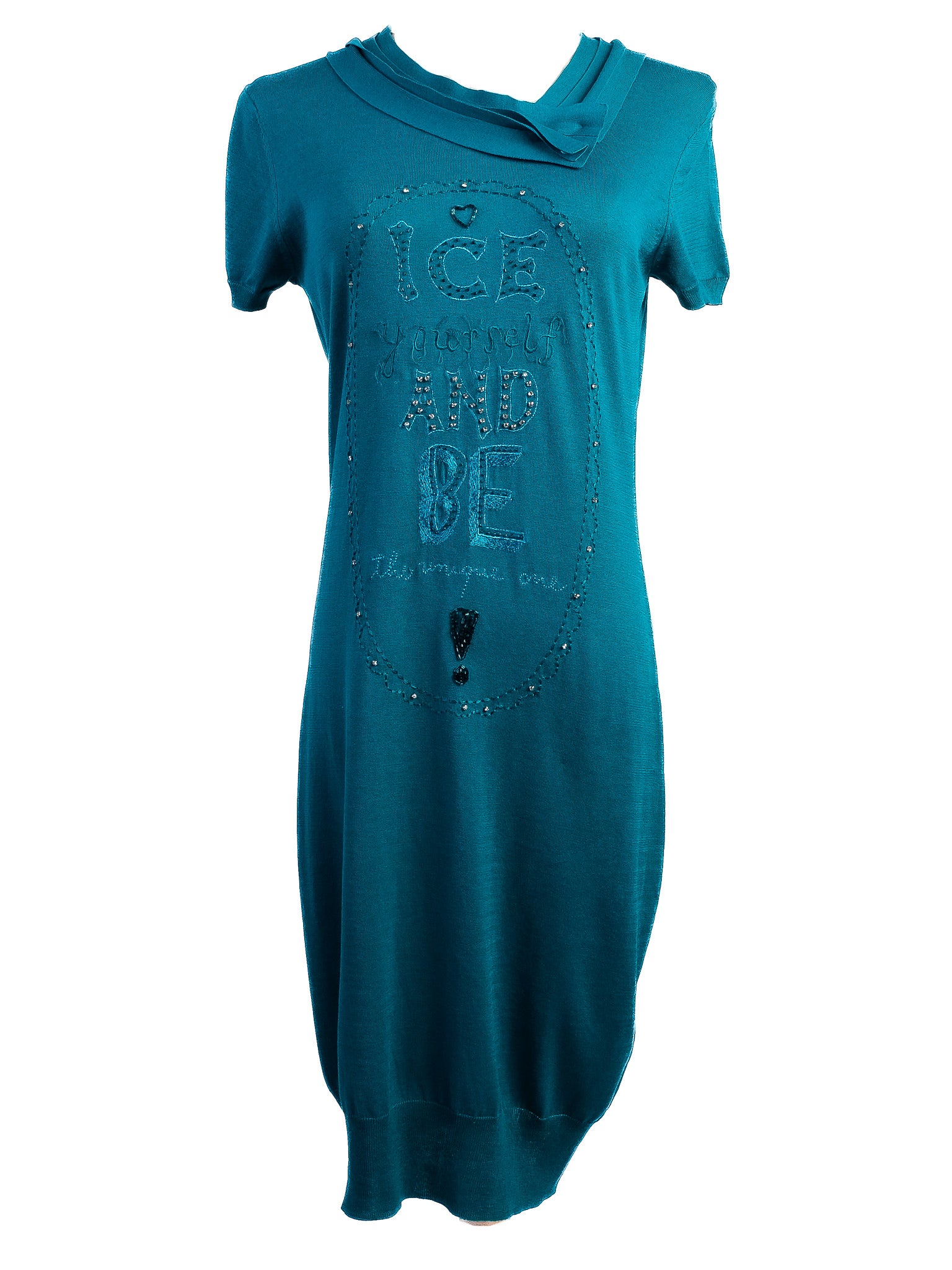 Excellent Iceberg Green Silk Dress Size S with Unique Design