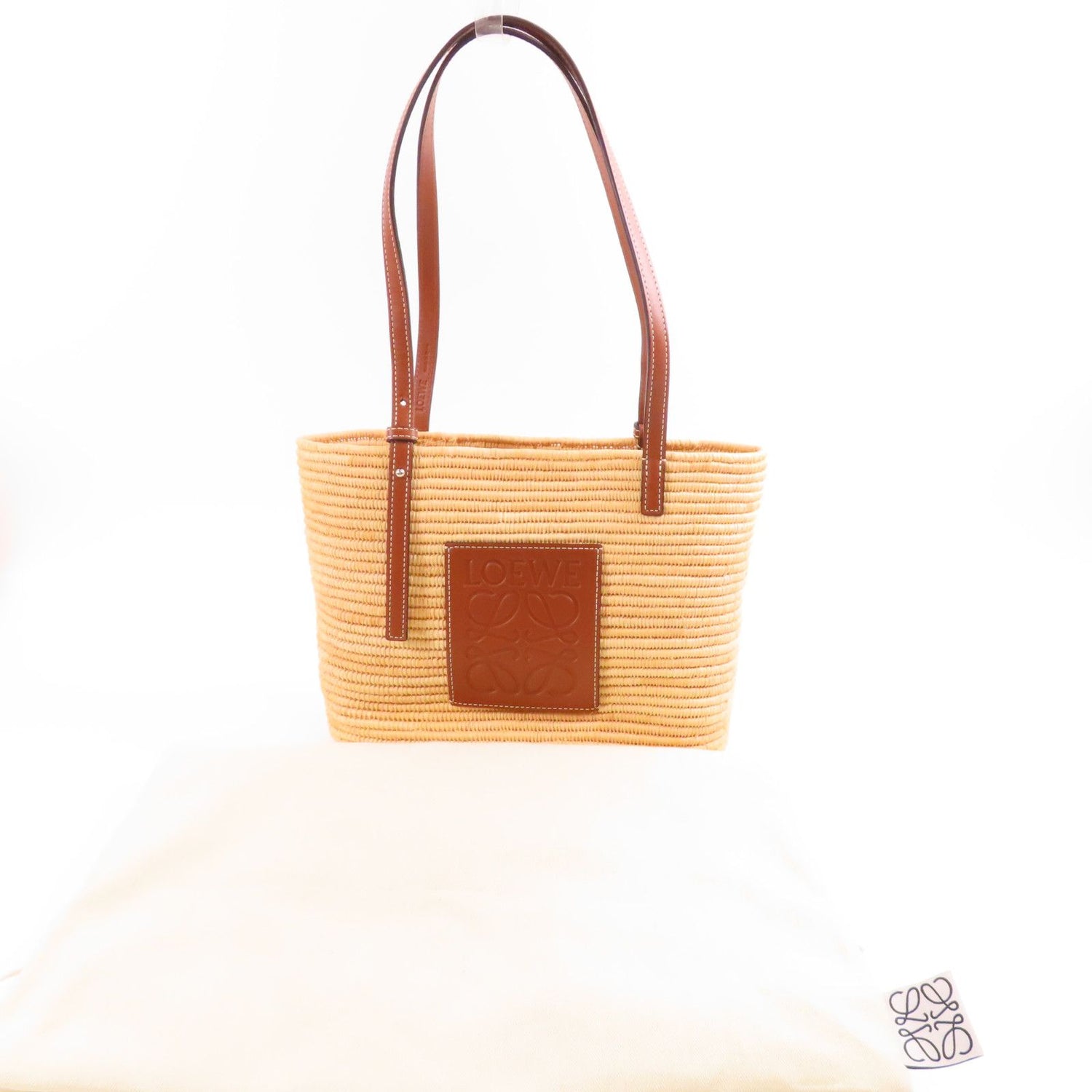 Loewe Sake Yam Tote Gold Shoulder Back Bag Brown Other Raffia