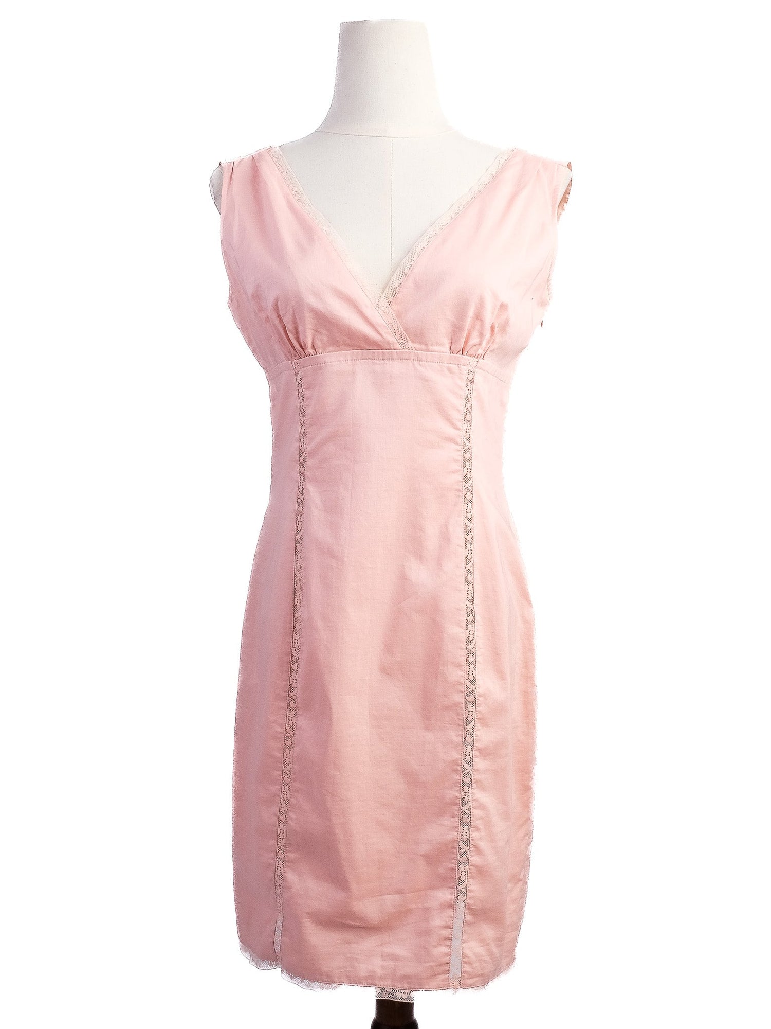 Excellent Valentino Pink Cotton Lace Detail Sleeveless Dress