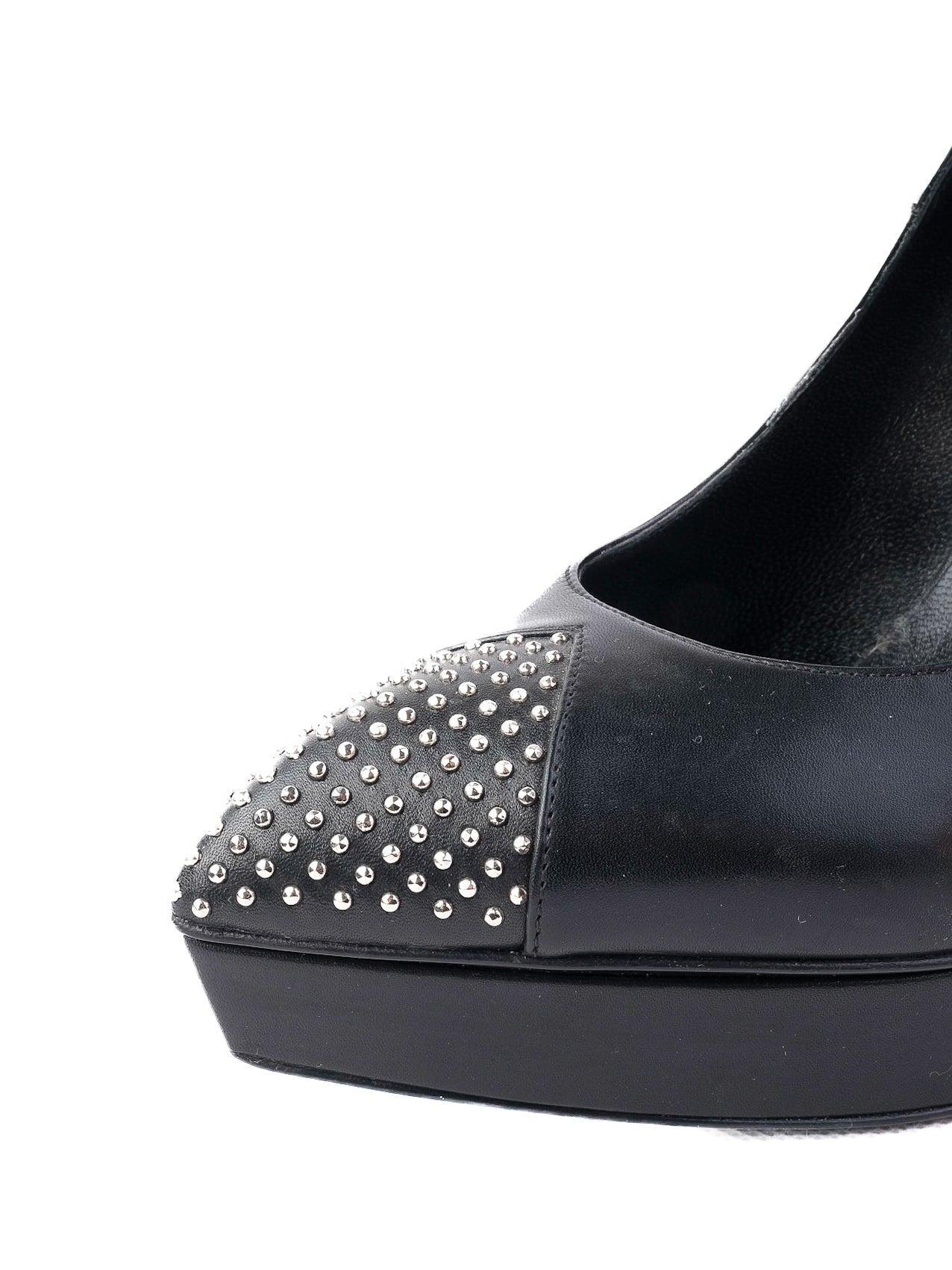 Perfect Saint Laurent Black Leather High-Heeled Platform Shoes Size 37.5