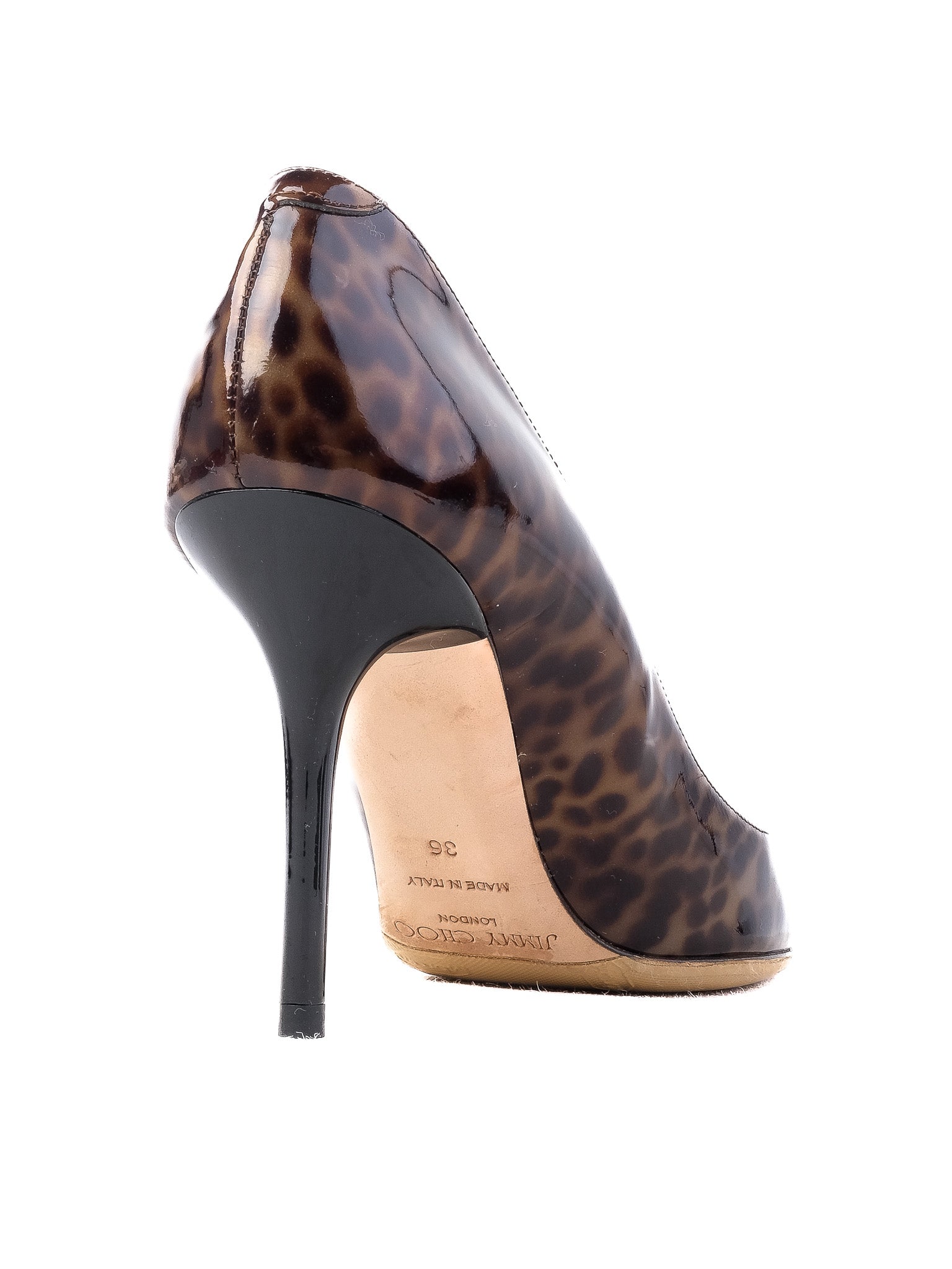 Excellent Jimmy Choo Leopard Print High Heeled Shoes Combined Lacquer