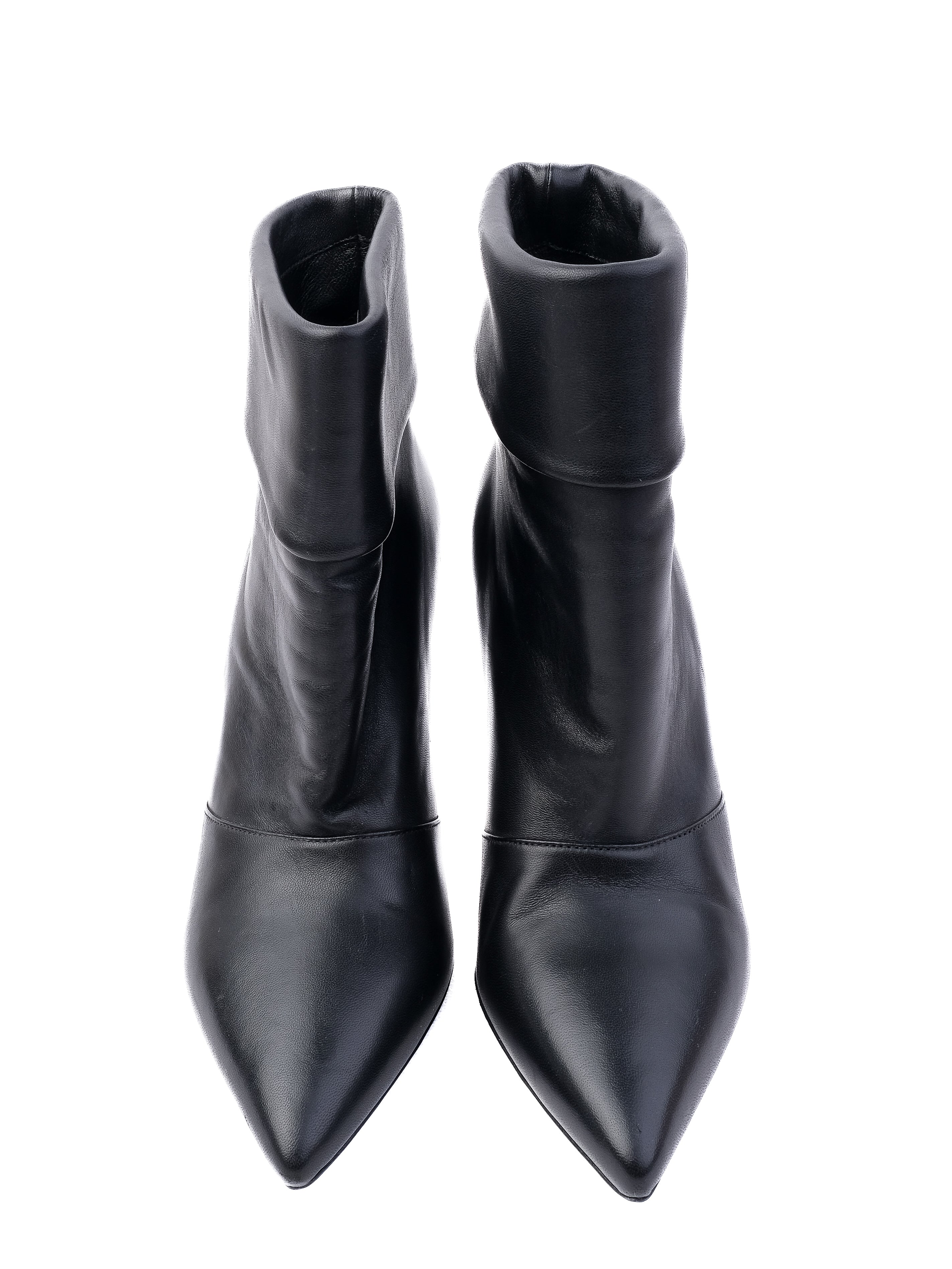 NEW Saint Laurent Black Leather High-Heeled Ankle Boots Size 35