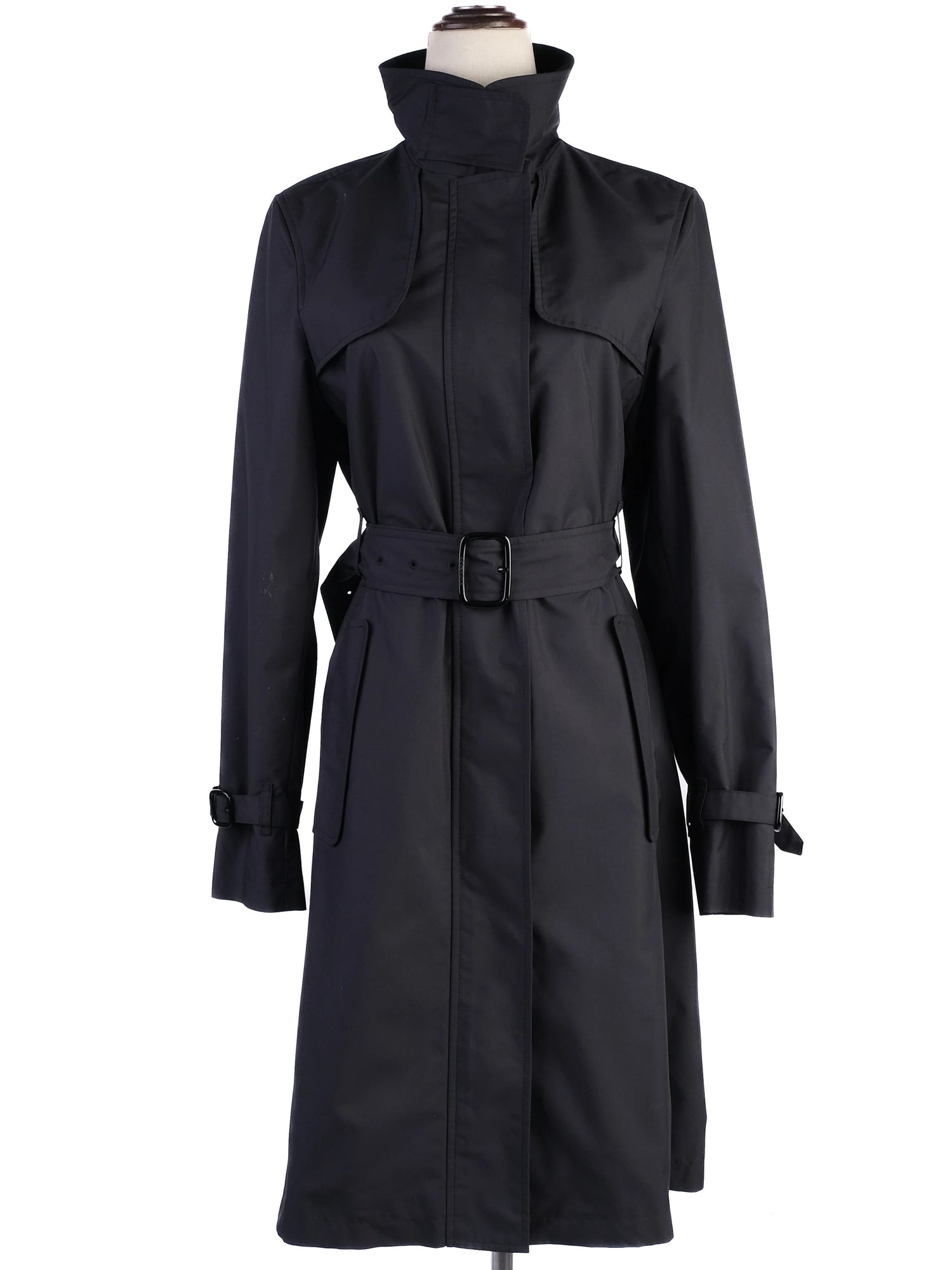 Excellent Burberry Black Polyester Trench Coat Size S