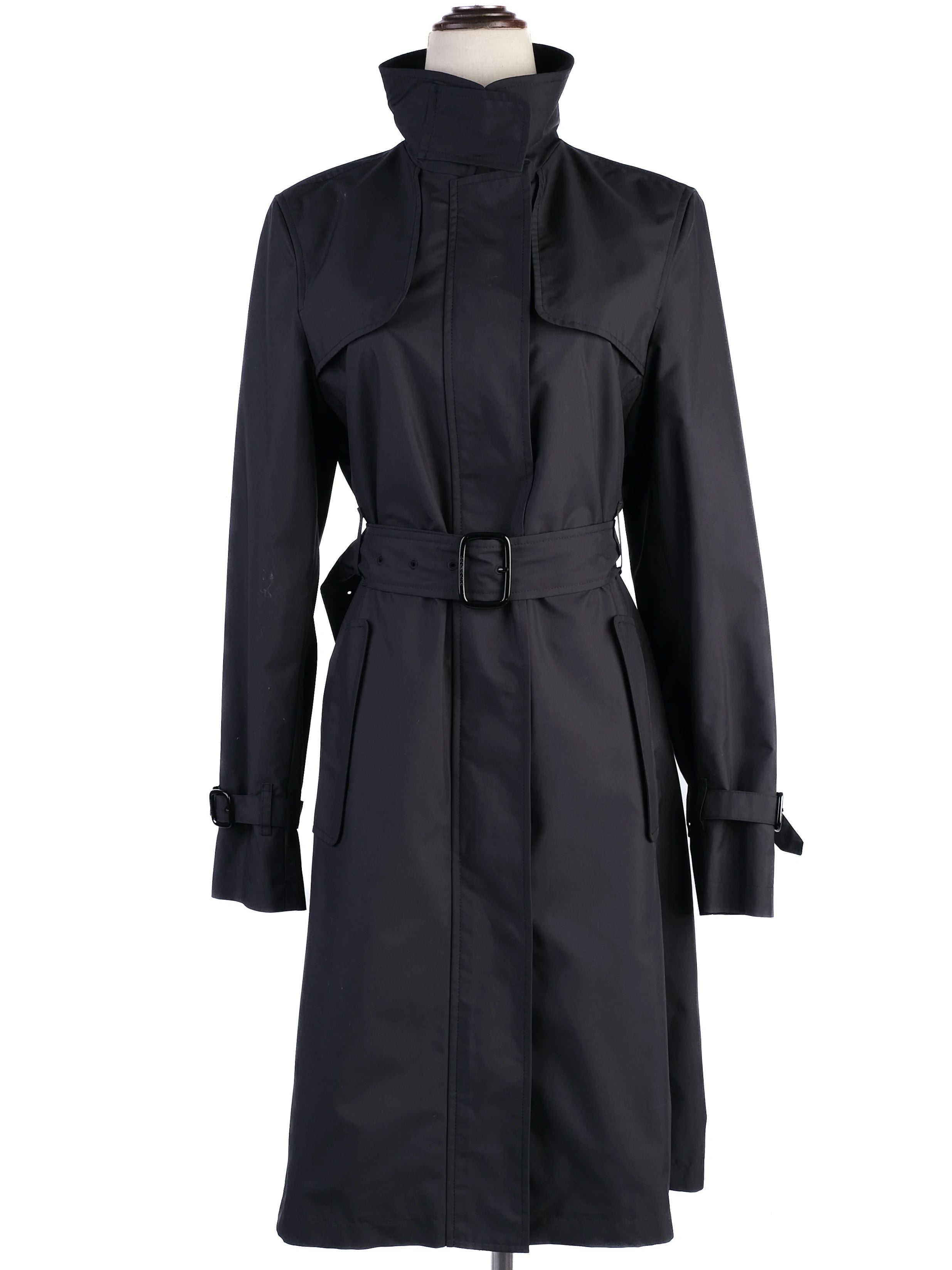 Excellent Burberry Black Polyester Trench Coat Size S