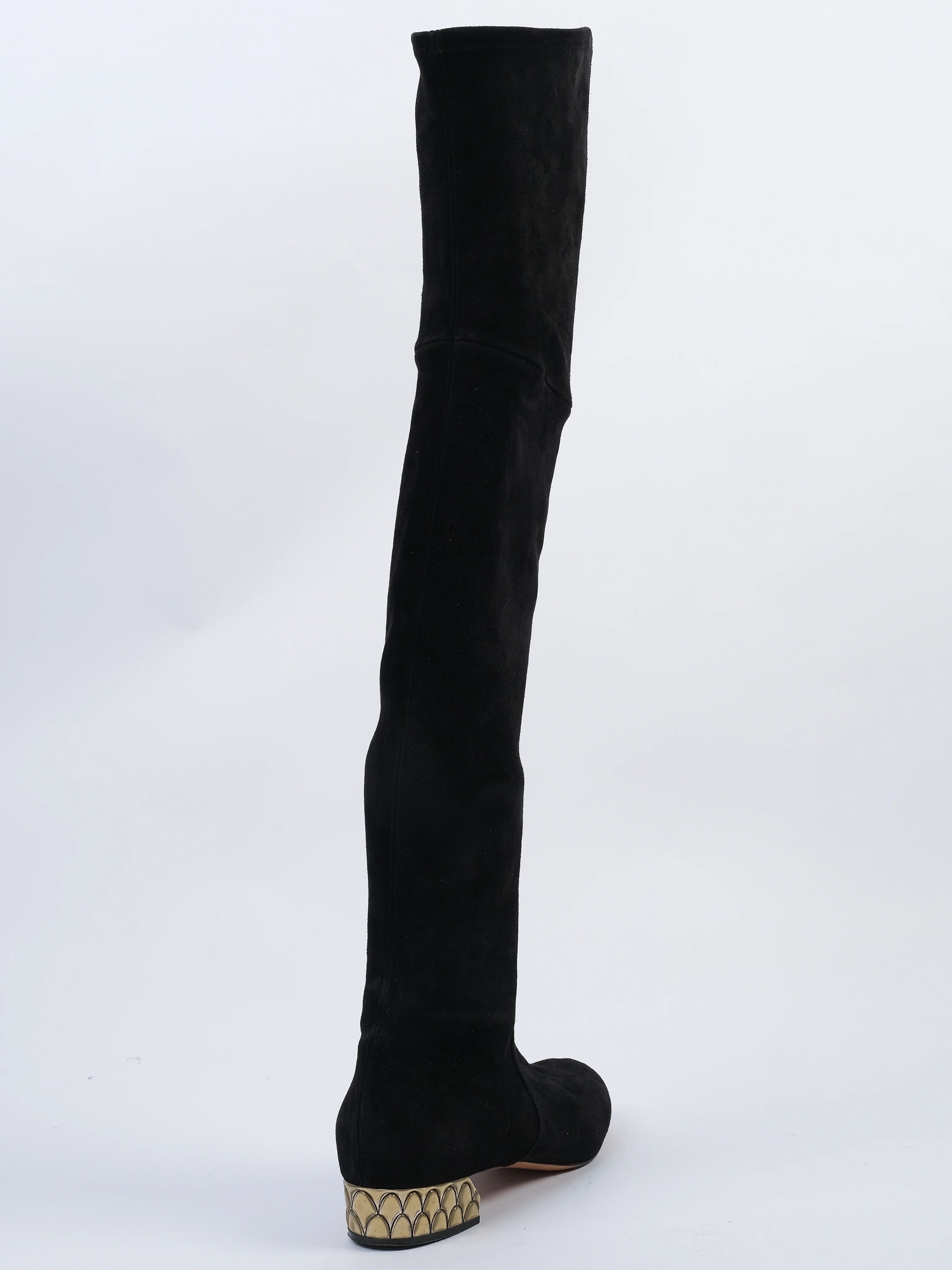Good Casadei Black Genuine Suede Over-the-Knee Boots Size 38.5
