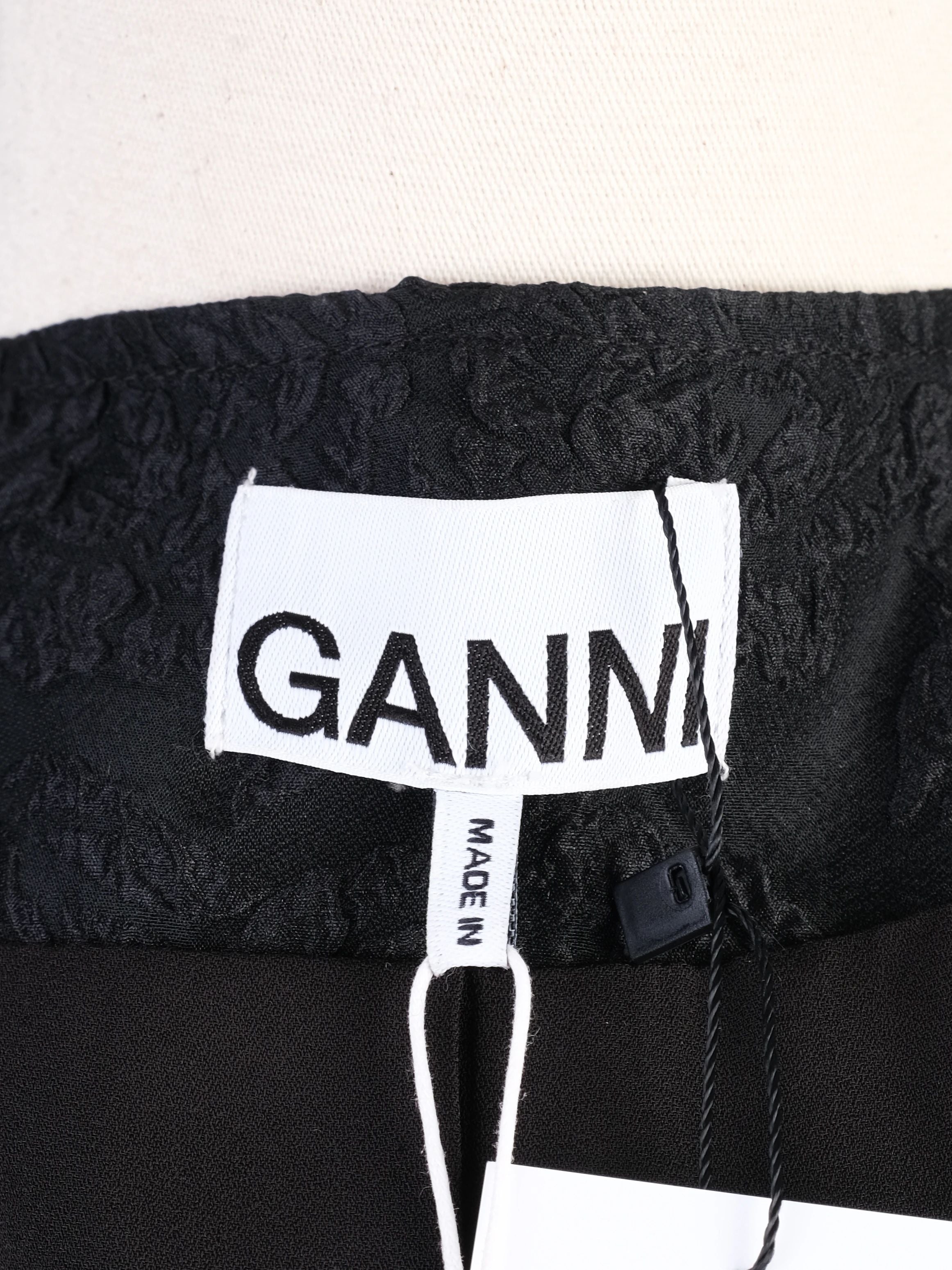 Excellent Ganni Black Long-Sleeved Midi Dress Size M Polyester