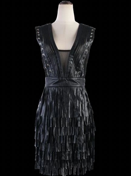 ELISABETTA FRANCHI Black Sleeveless Dress Size L with Lace-up Details