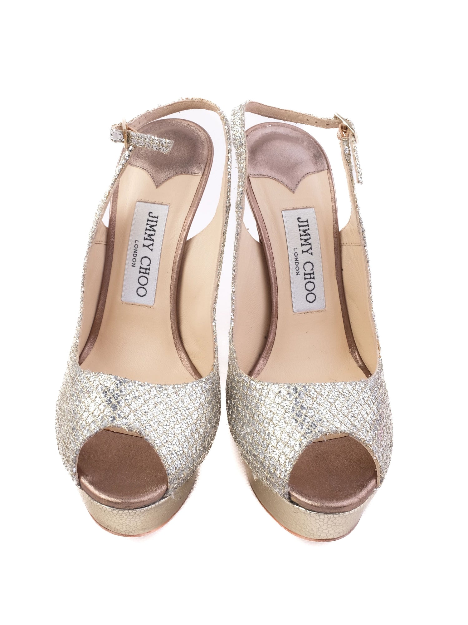 Excellent Jimmy Choo Gray Leather High-Heeled Platform Shoes Size 37