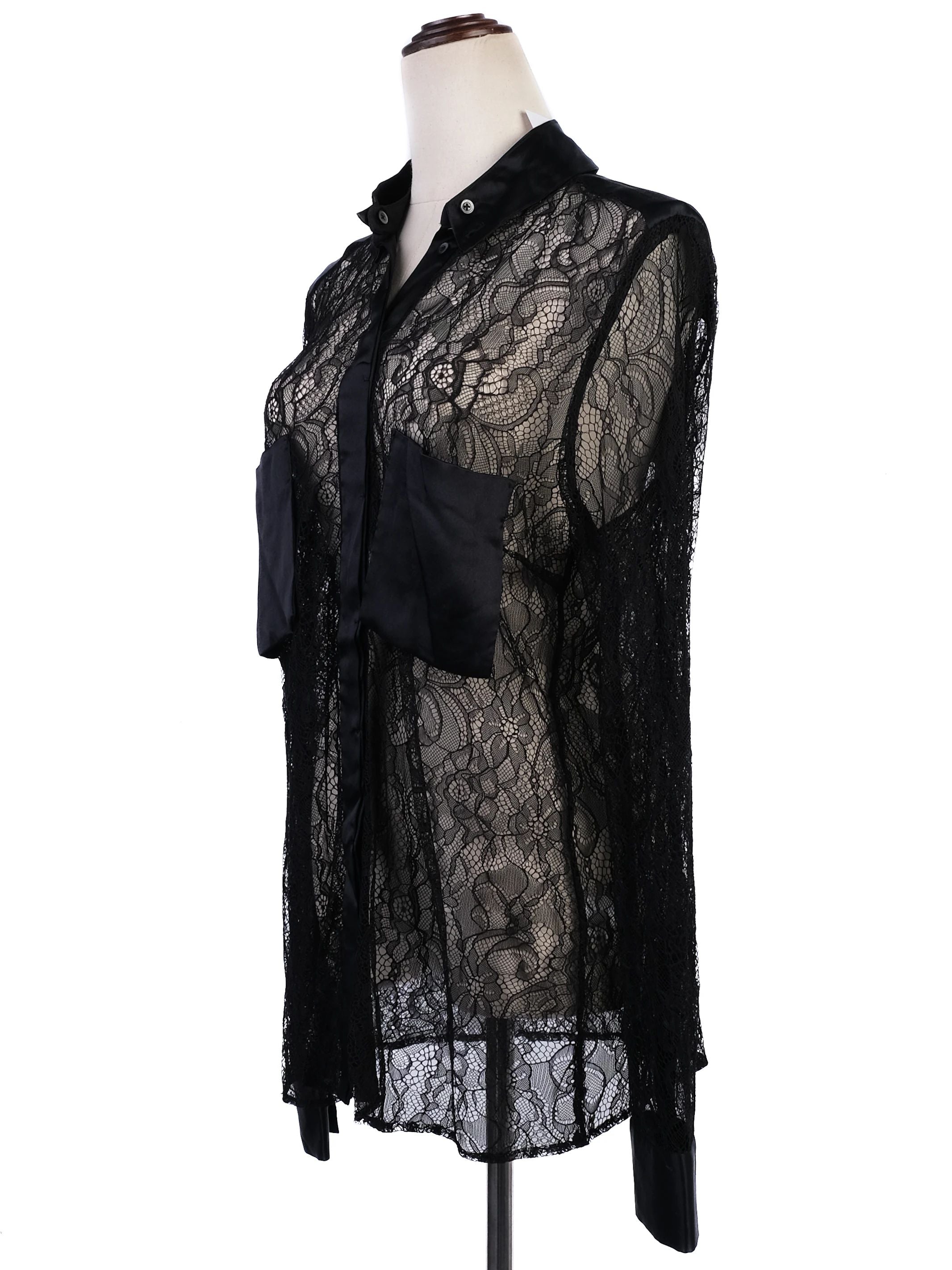 NEW By Malene Birger Black Lace Long Sleeve Blouse Size M