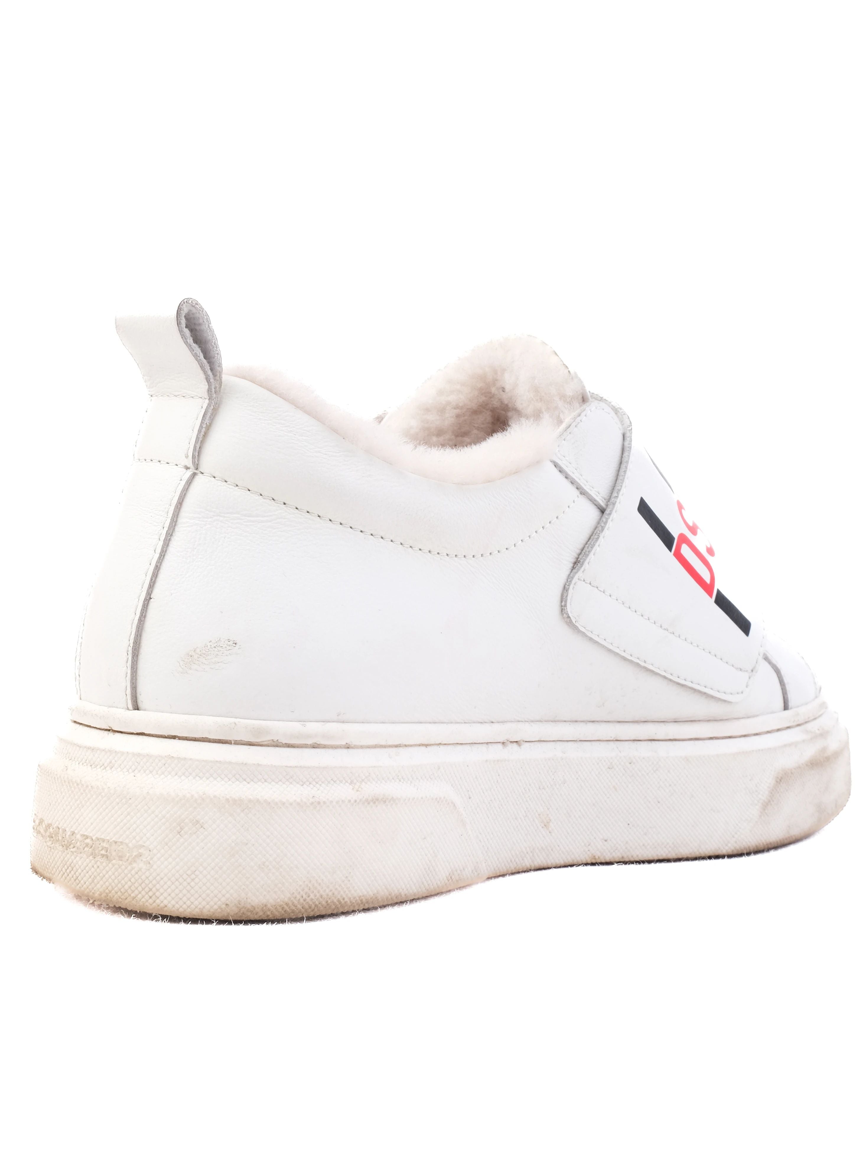 Good Dsquared2 White Leather Sneakers Size 37 with Fur Lining