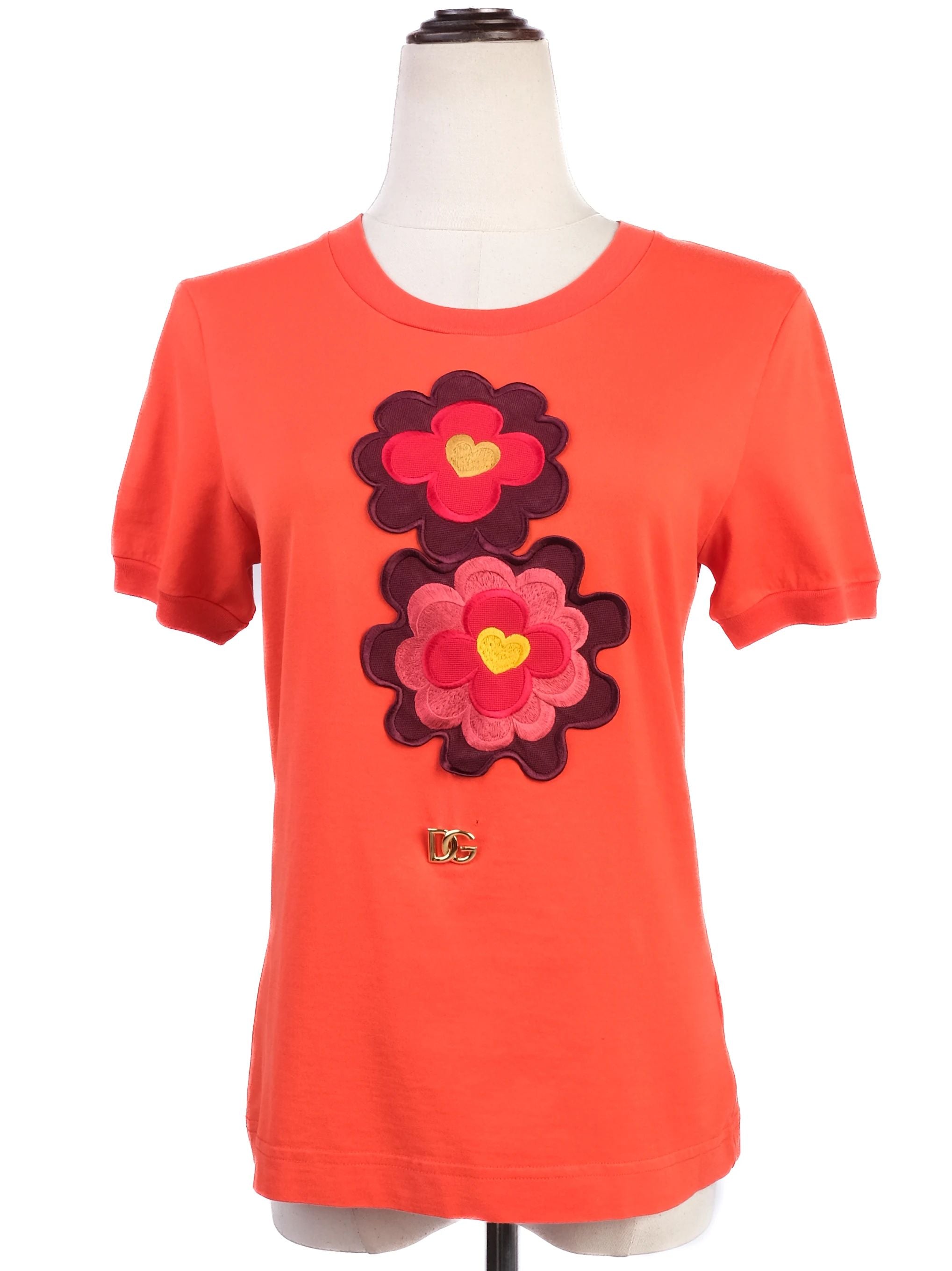 Excellent Dolce Gabbana Orange Floral AppliquŽ T-Shirt Size M