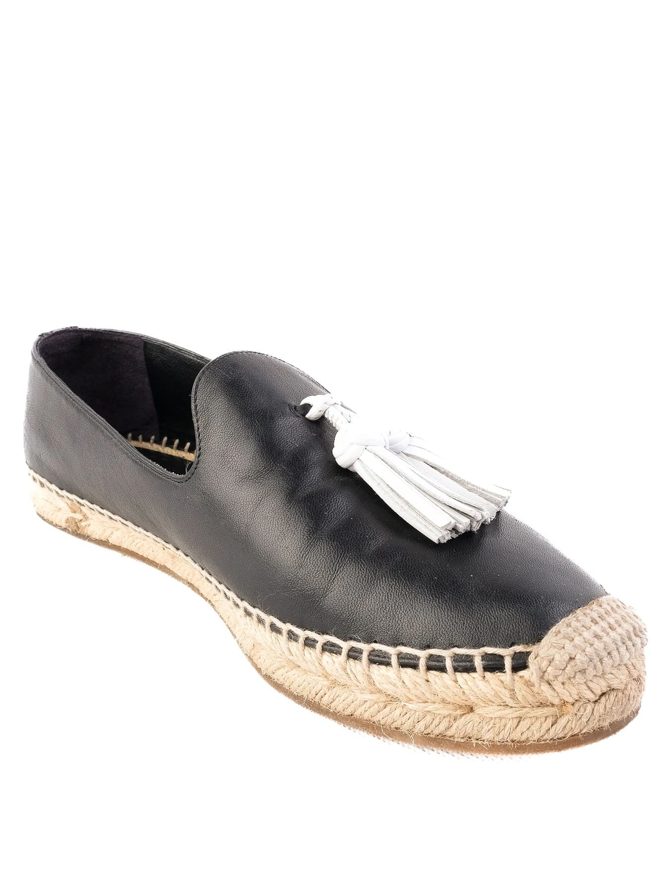 Burberry Black Leather Espadrille Shoes with White Tassel