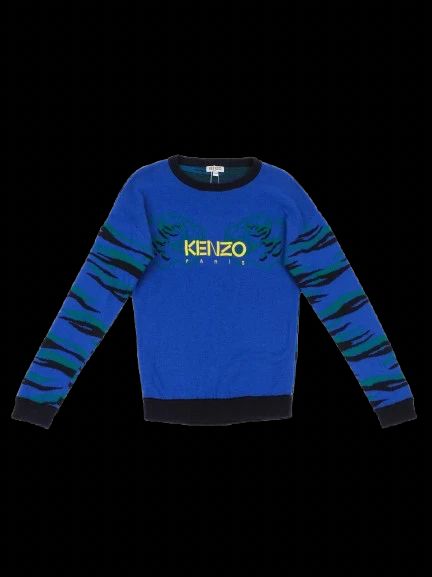Excellent Kenzo Kids Blue Wool Sweater Size 10 with Tiger Design