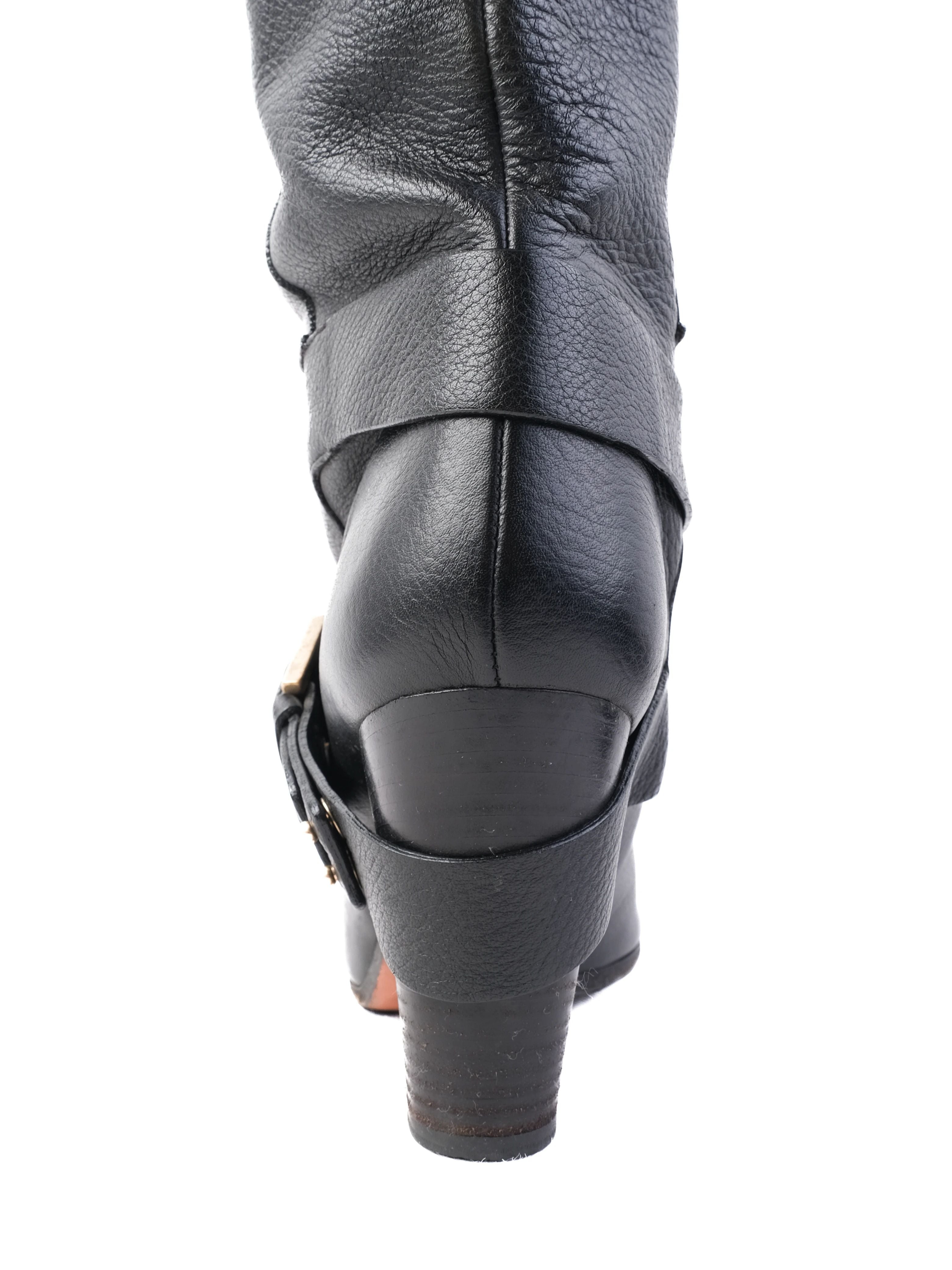 Excellent Chloe Black Leather Knee-High Boots Size 41