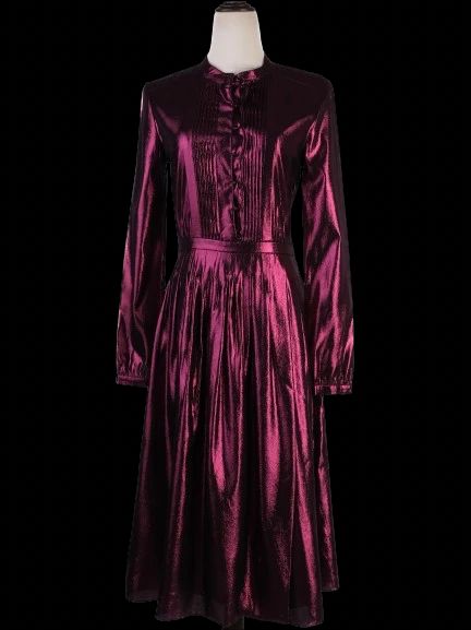 Excellent Burberry Purple Silk Dress Size M with Pleated Front