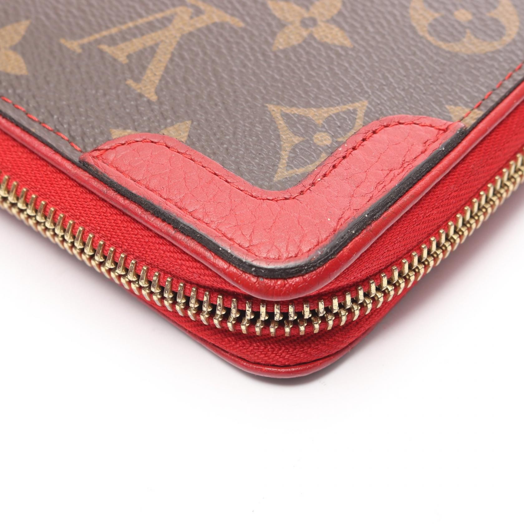 Louis Vuitton Zippy Wallet Retiro Cerise Brown Red Around Long Wallet M 61854