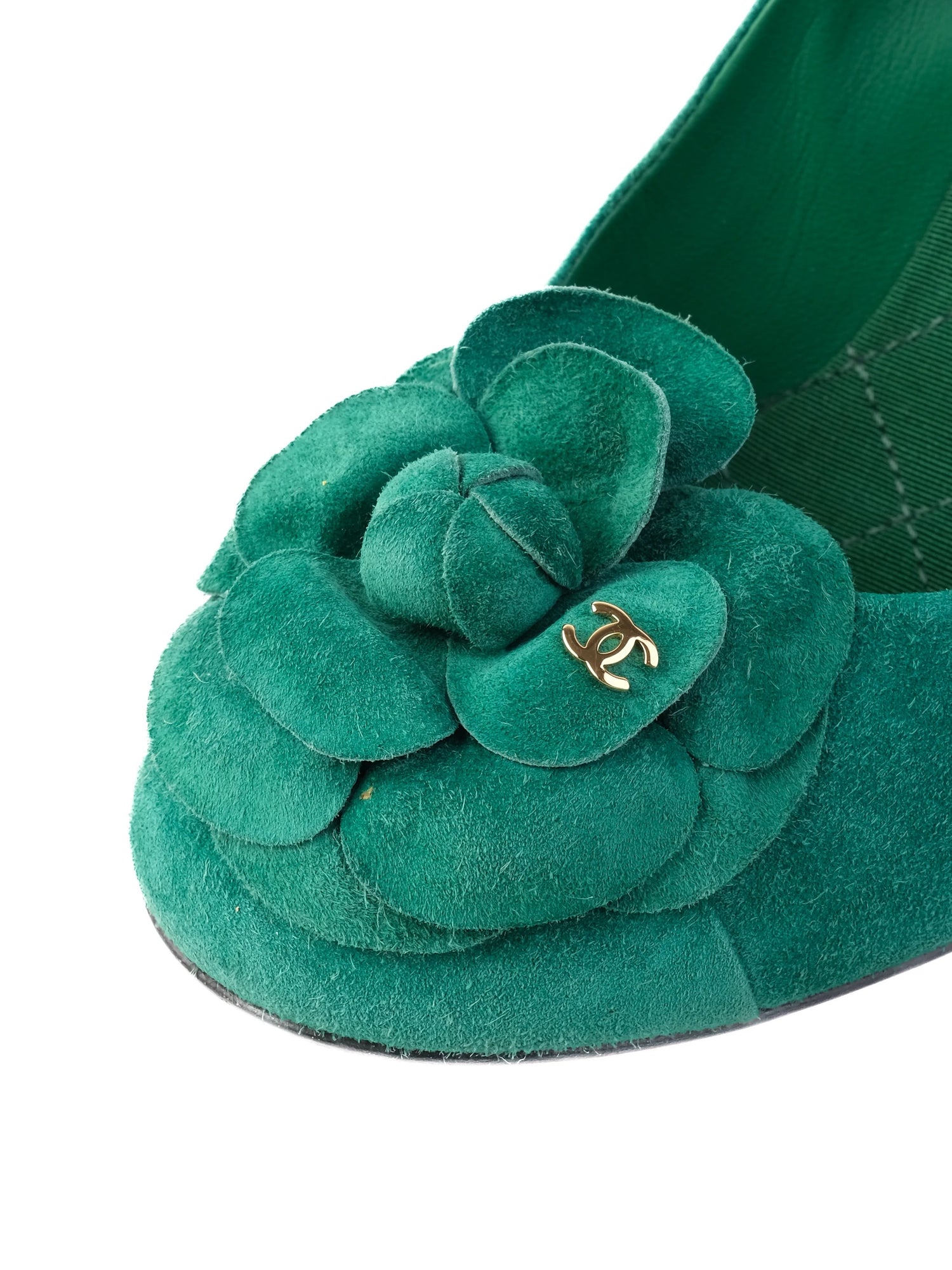 EXCELLENT Chanel Green Suede Leather High-Heeled Shoes Size 37