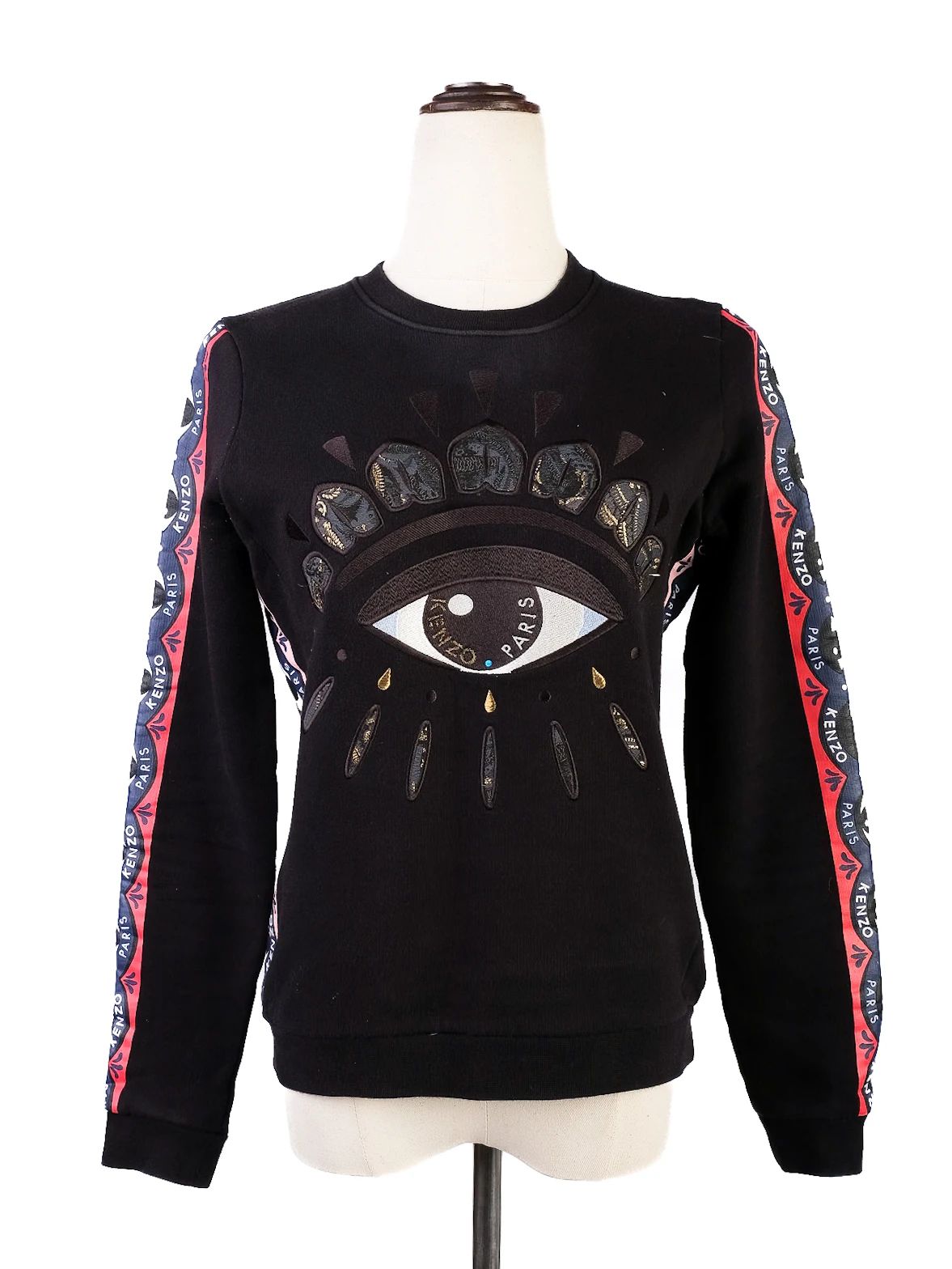 Excellent Kenzo Black Sweatshirt S Eye Design Colorful Stripes