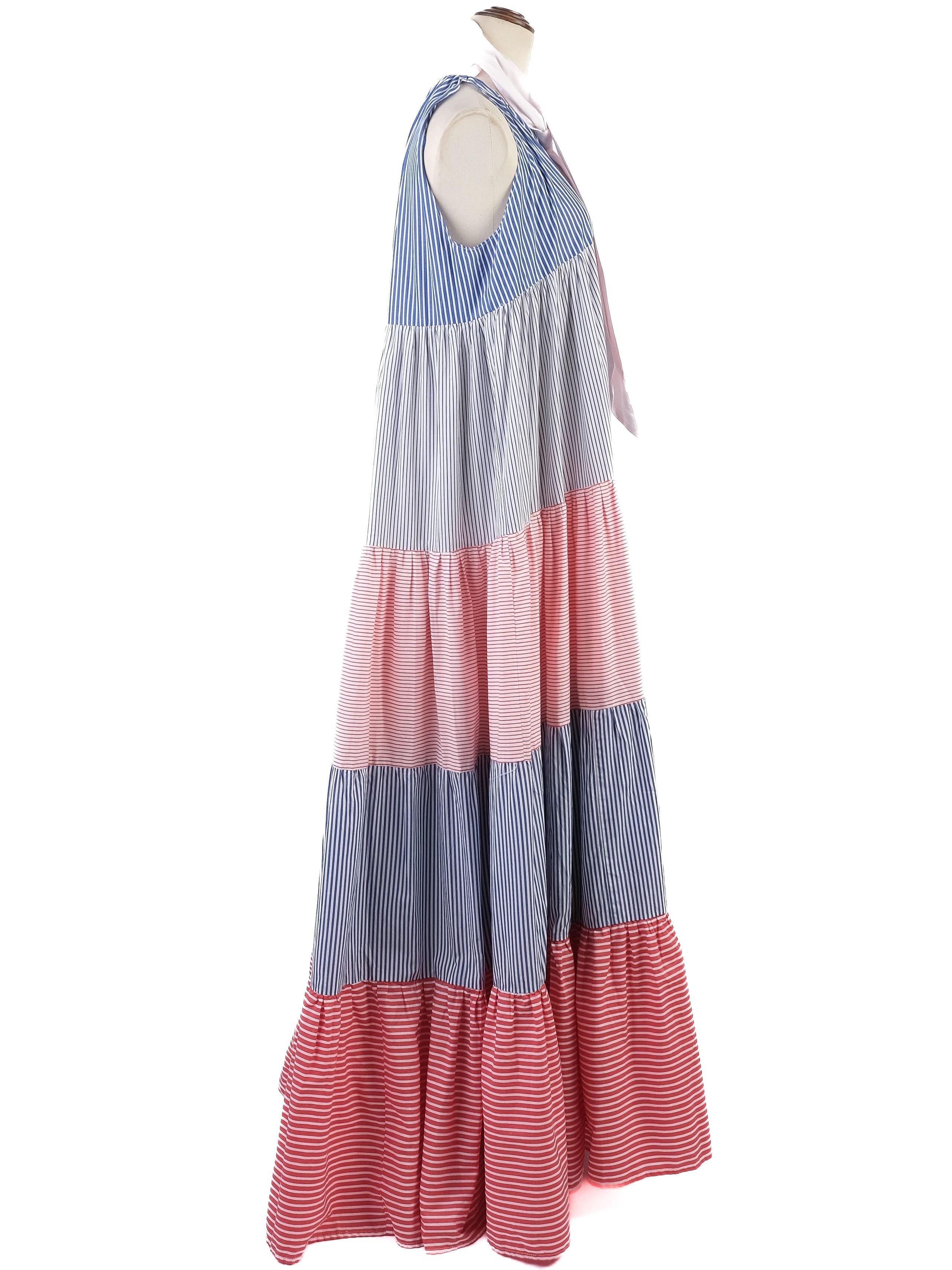 Excellent Lisa Marie Fernandez Maxi Dress L Cotton Natural Blue Red