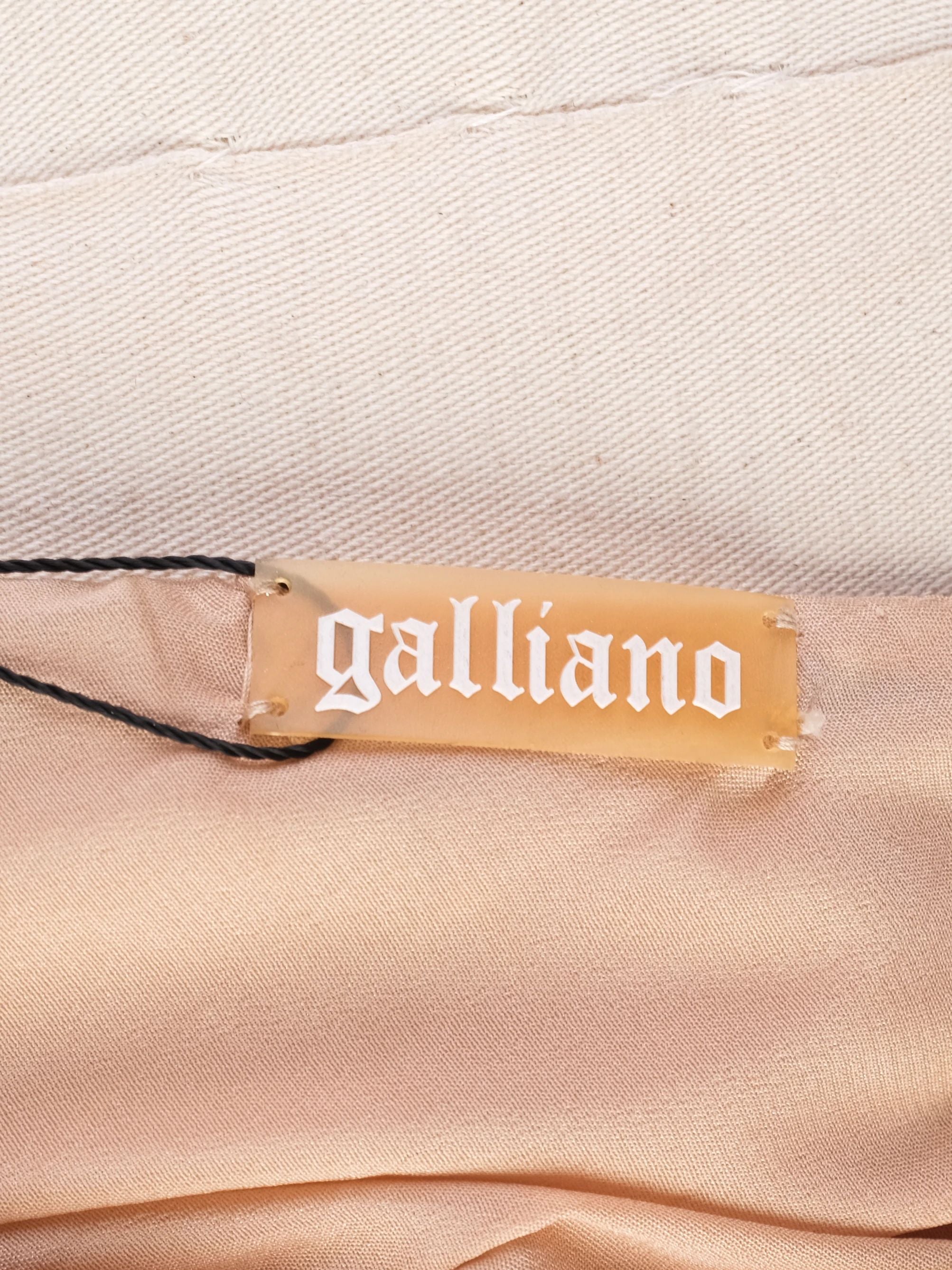 Excellent John Galliano White Silk Dress with Floral Embellishments