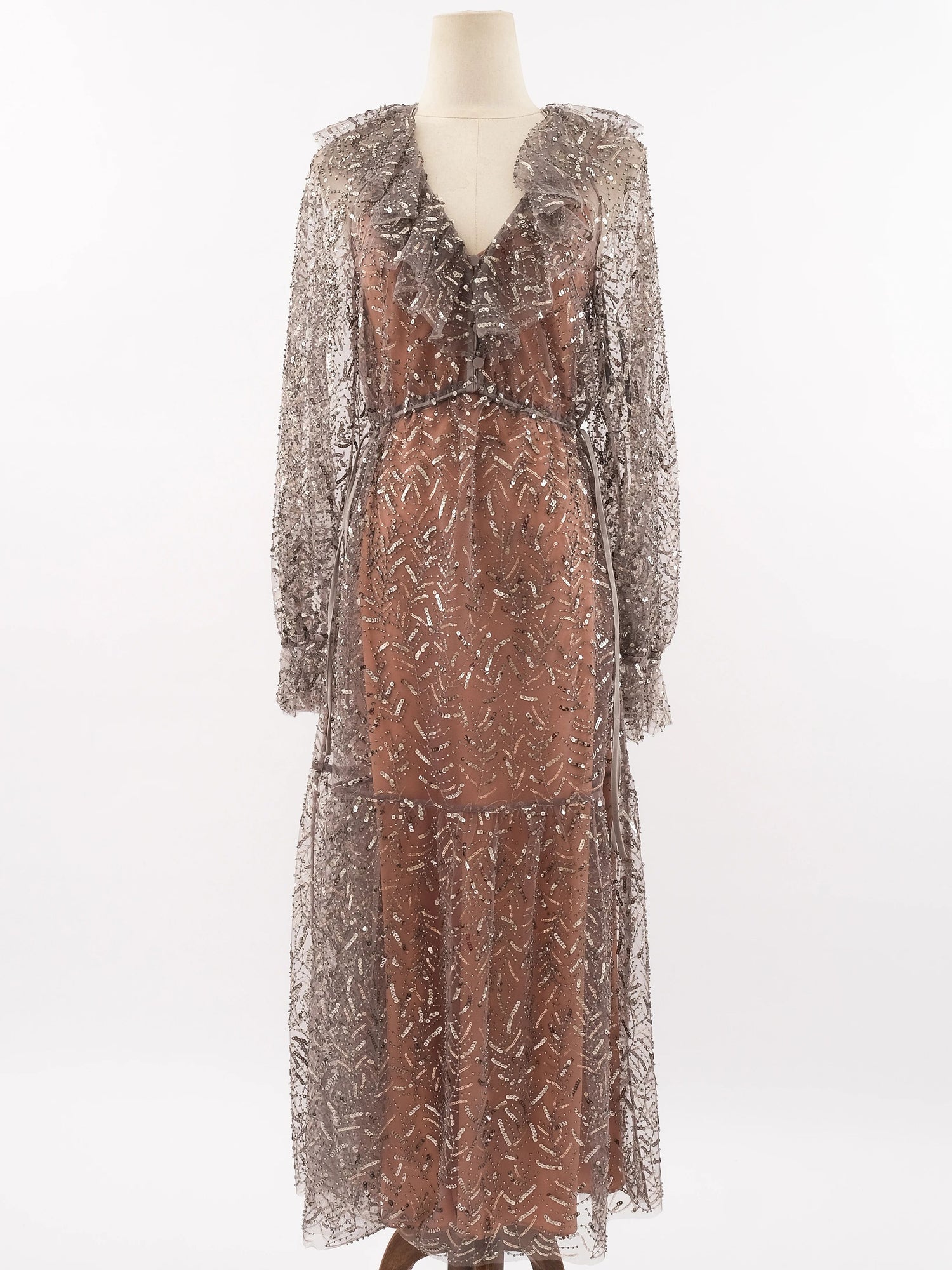 Self-Portrait Gray Sheer Sequined Dress XS Excellent Condition