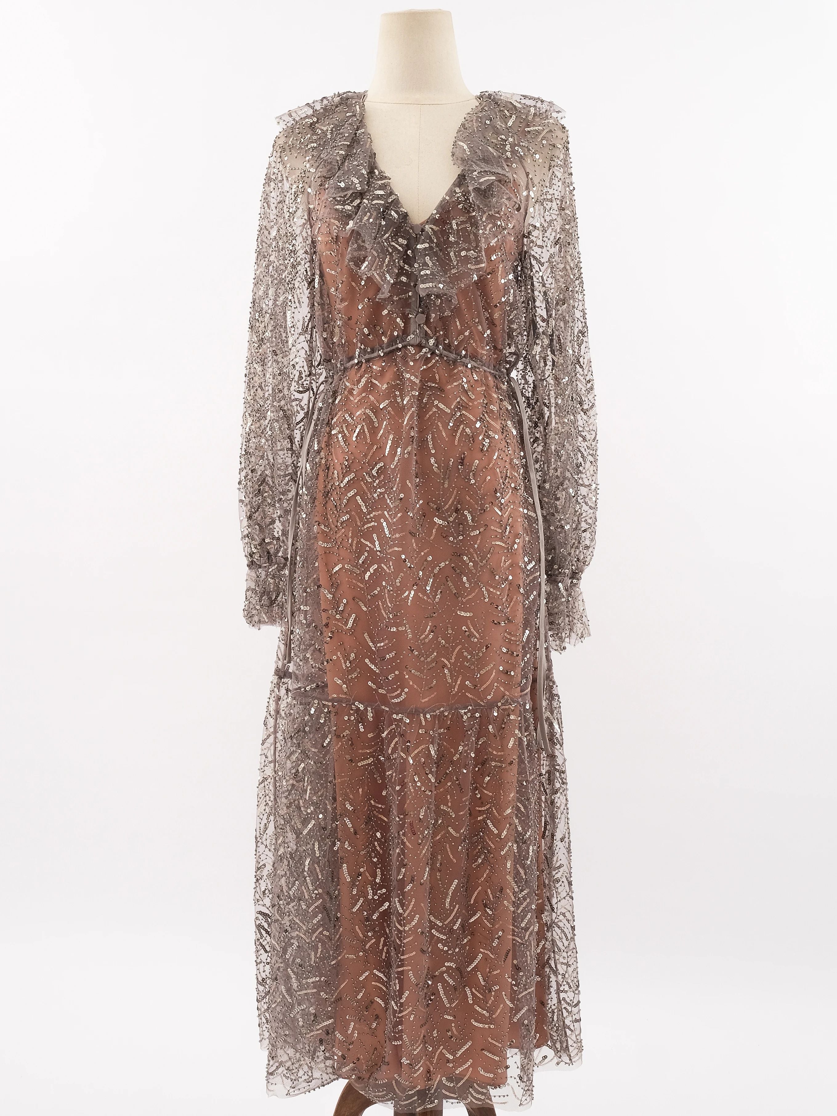 Self-Portrait Gray Sheer Sequined Dress XS Excellent Condition