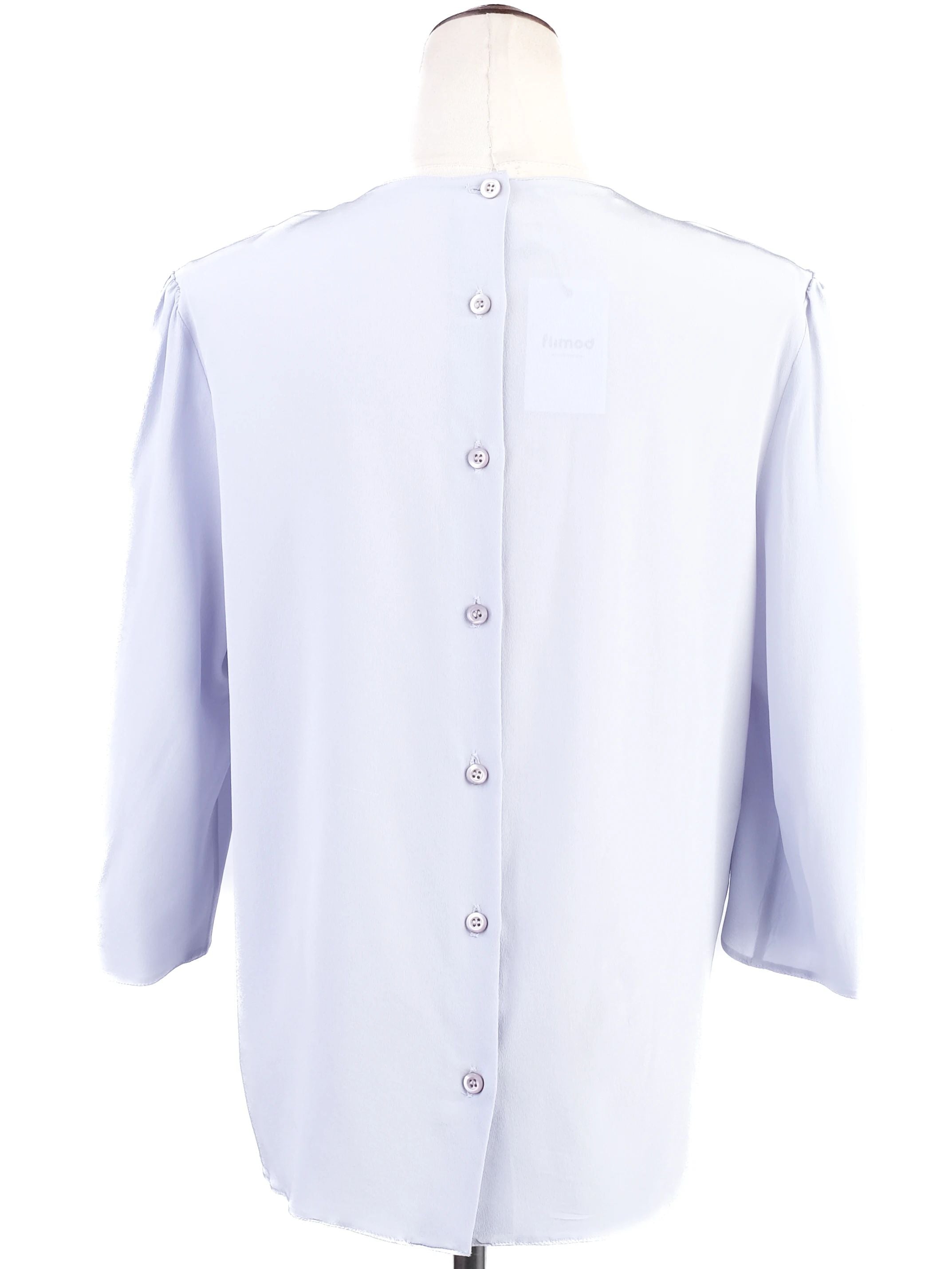 Excellent Prada Gray Silk Blouse Size L with Button-Up Back