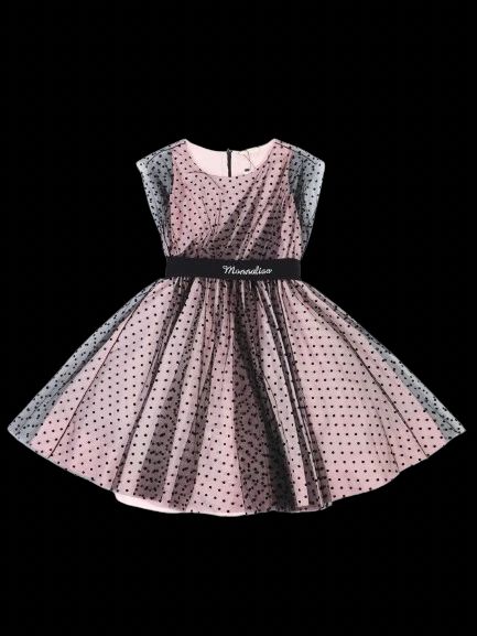Excellent Monnalisa Pink Dress Size 12 Polka Dots Tulle Overlay