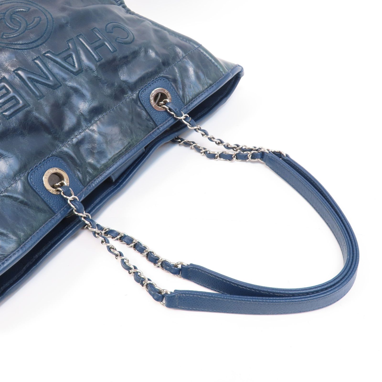 Chanel Blue Cowhide Leather Tote Ginpaku Hand-turned Bag Blue Tote Bag Calfskin (cowhide)