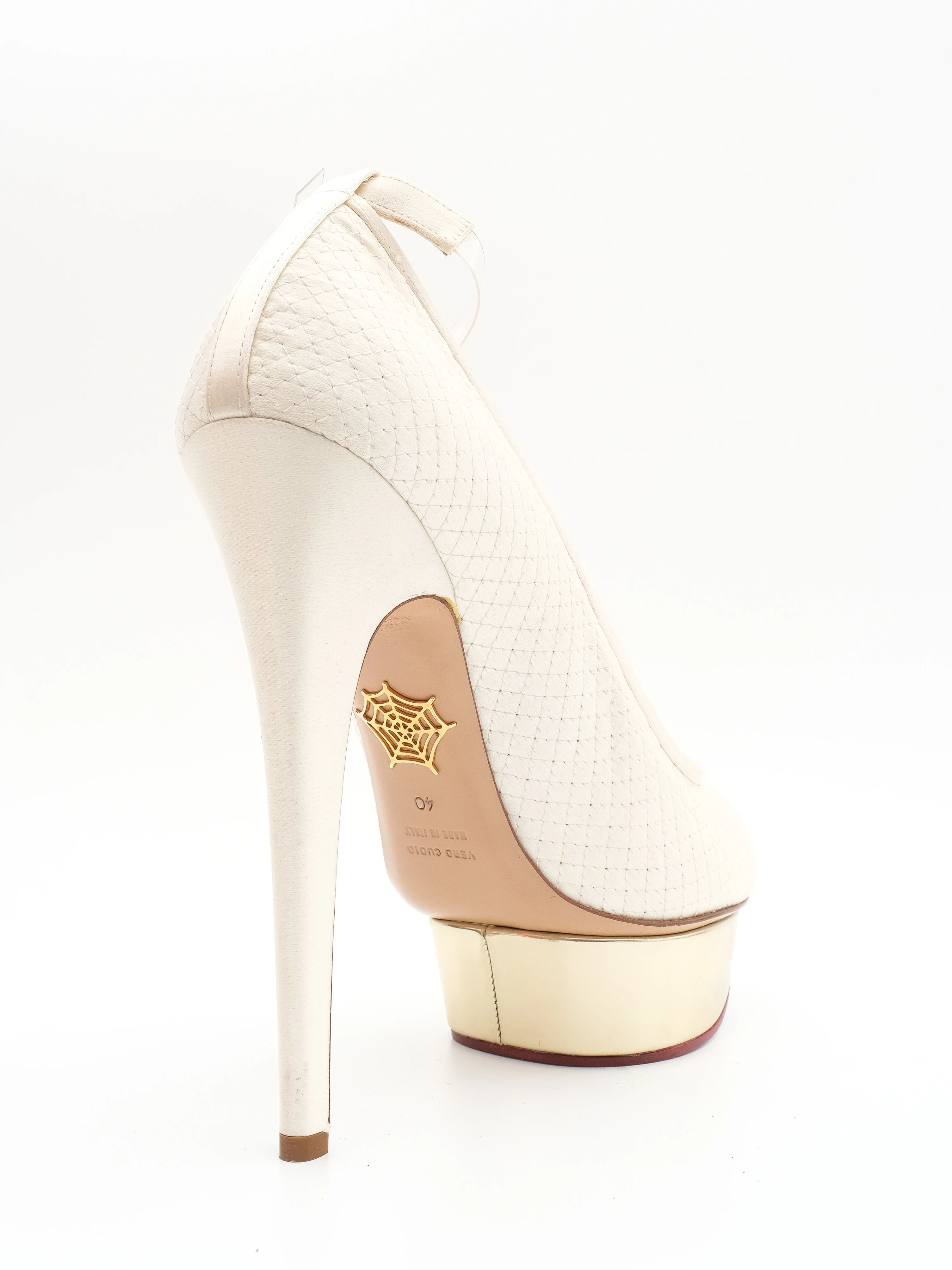 NEW Charlotte Olympia White Leather High-Heeled Platform Shoes Size 40