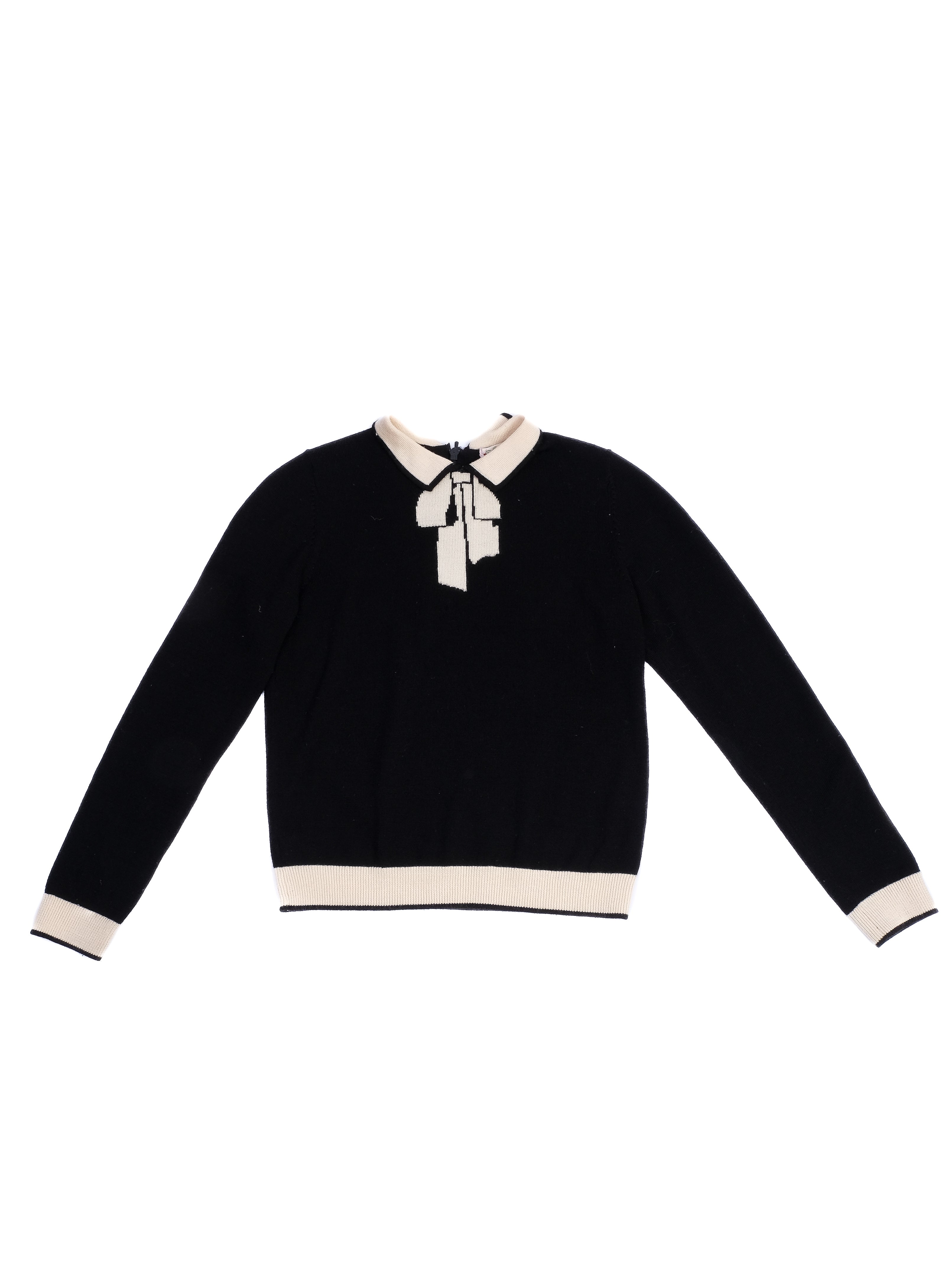 Excellent Bonpoint Black Wool Sweater with Beige Accents, Size 10