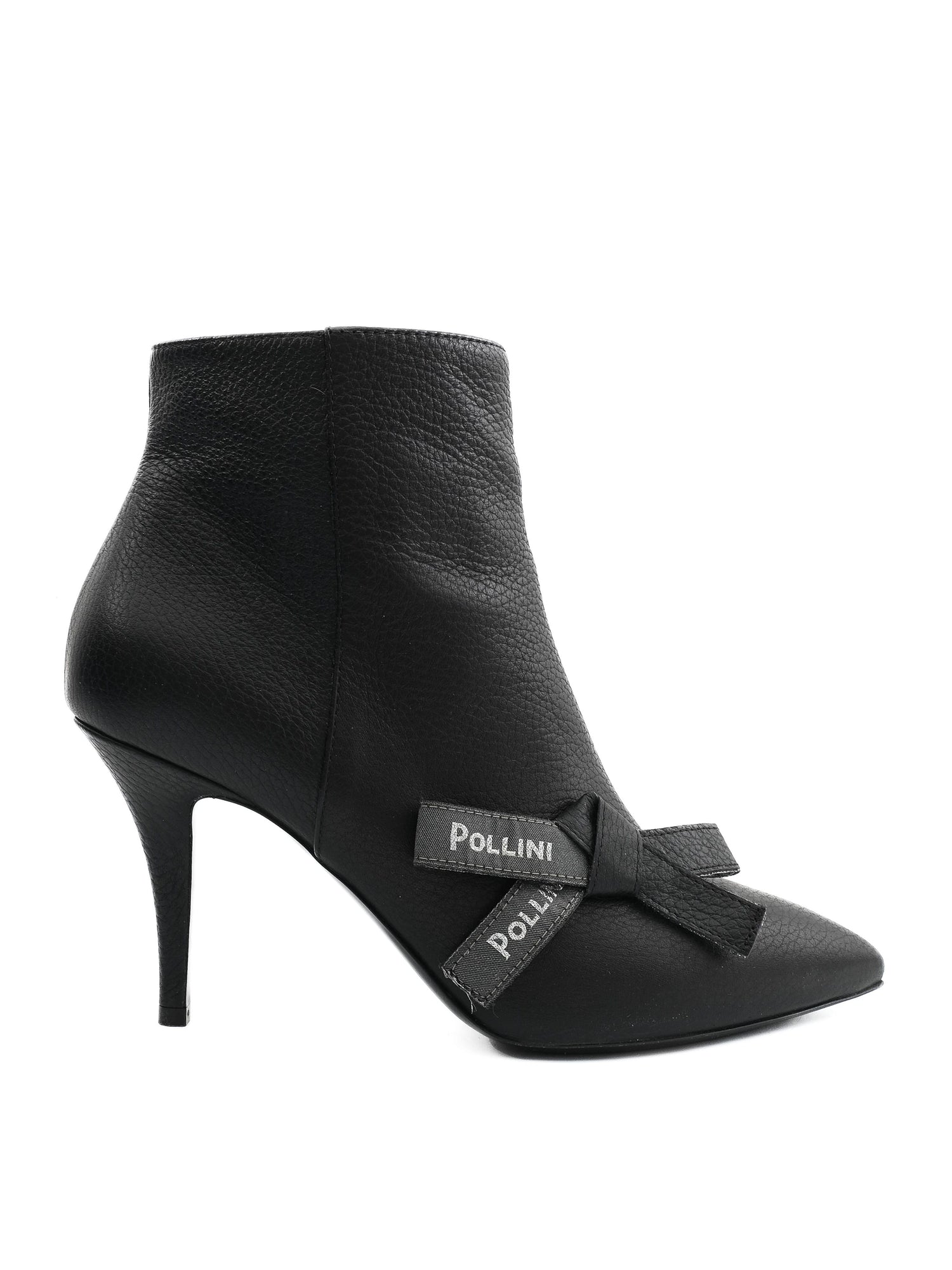 Excellent Pollini Black Leather Ankle Boots Size 39 with Stiletto Heels