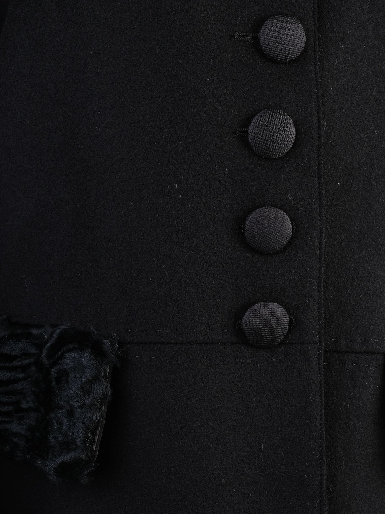 Excellent Dolce Gabbana Black Wool Coat with Textured Collar Size S