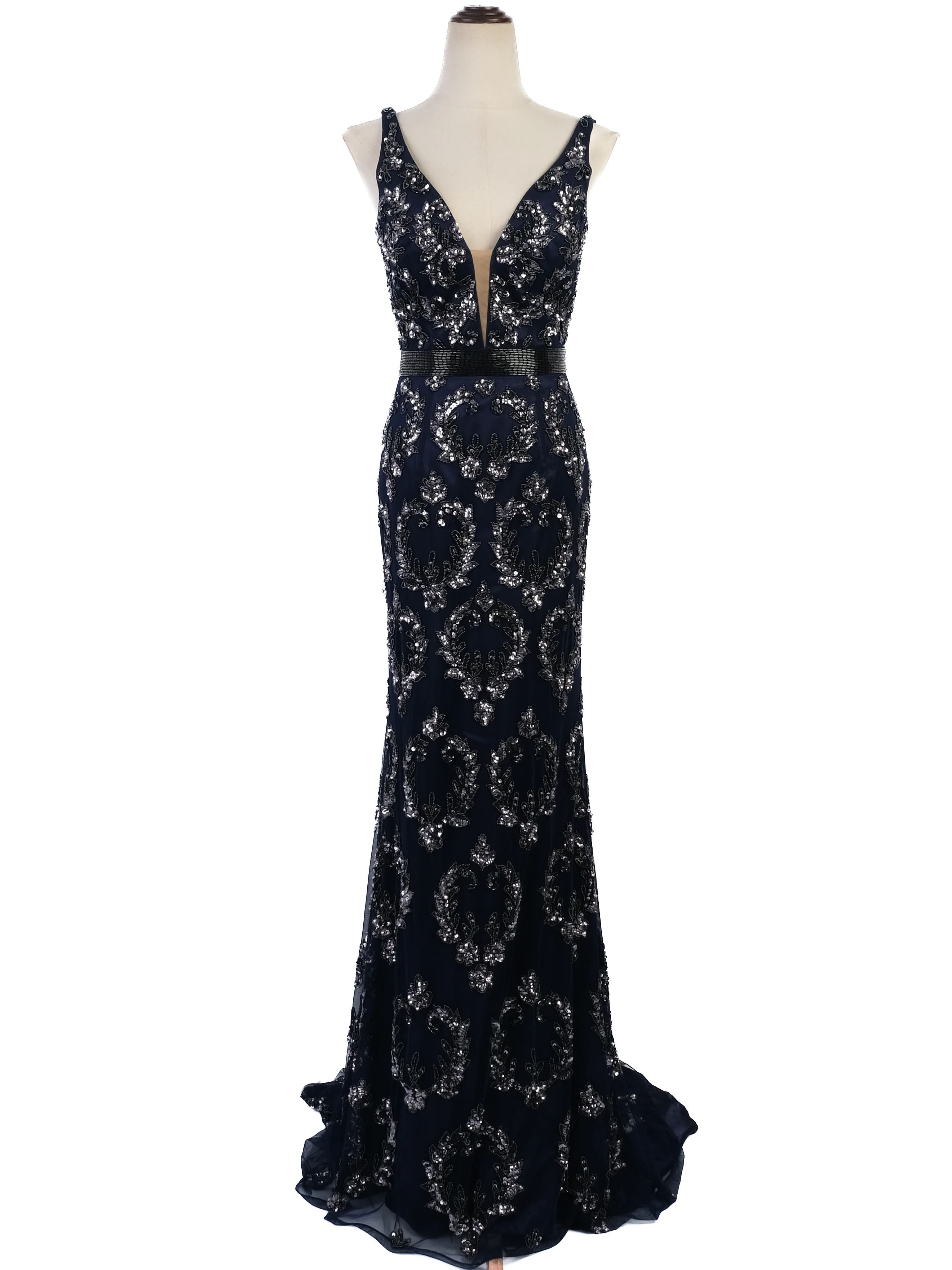 Excellent Sherri Hill Blue Gown with Silver Embellishments Size N/A