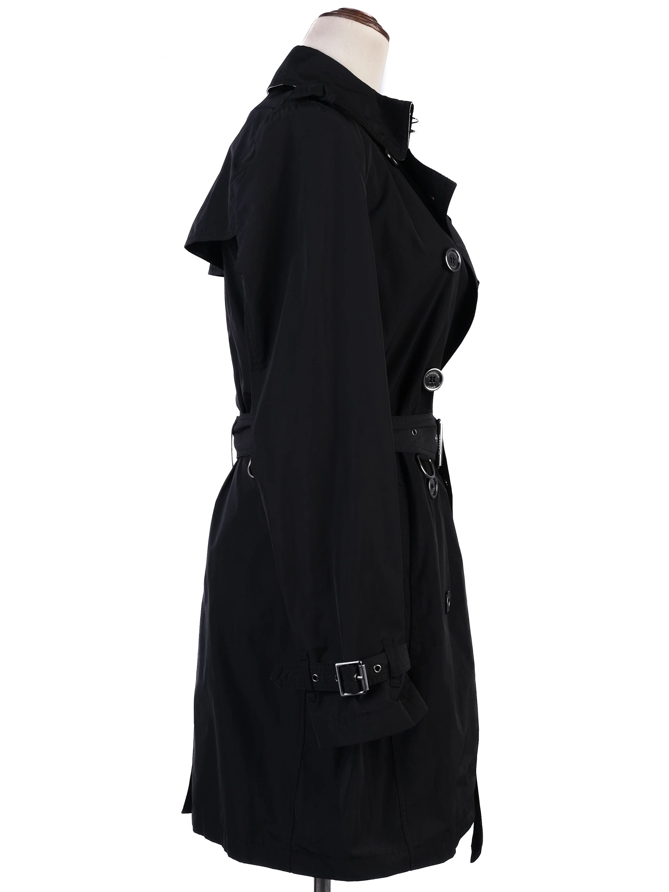 Excellent Burberry Black Trench Coat XS Polyester Double-Breasted