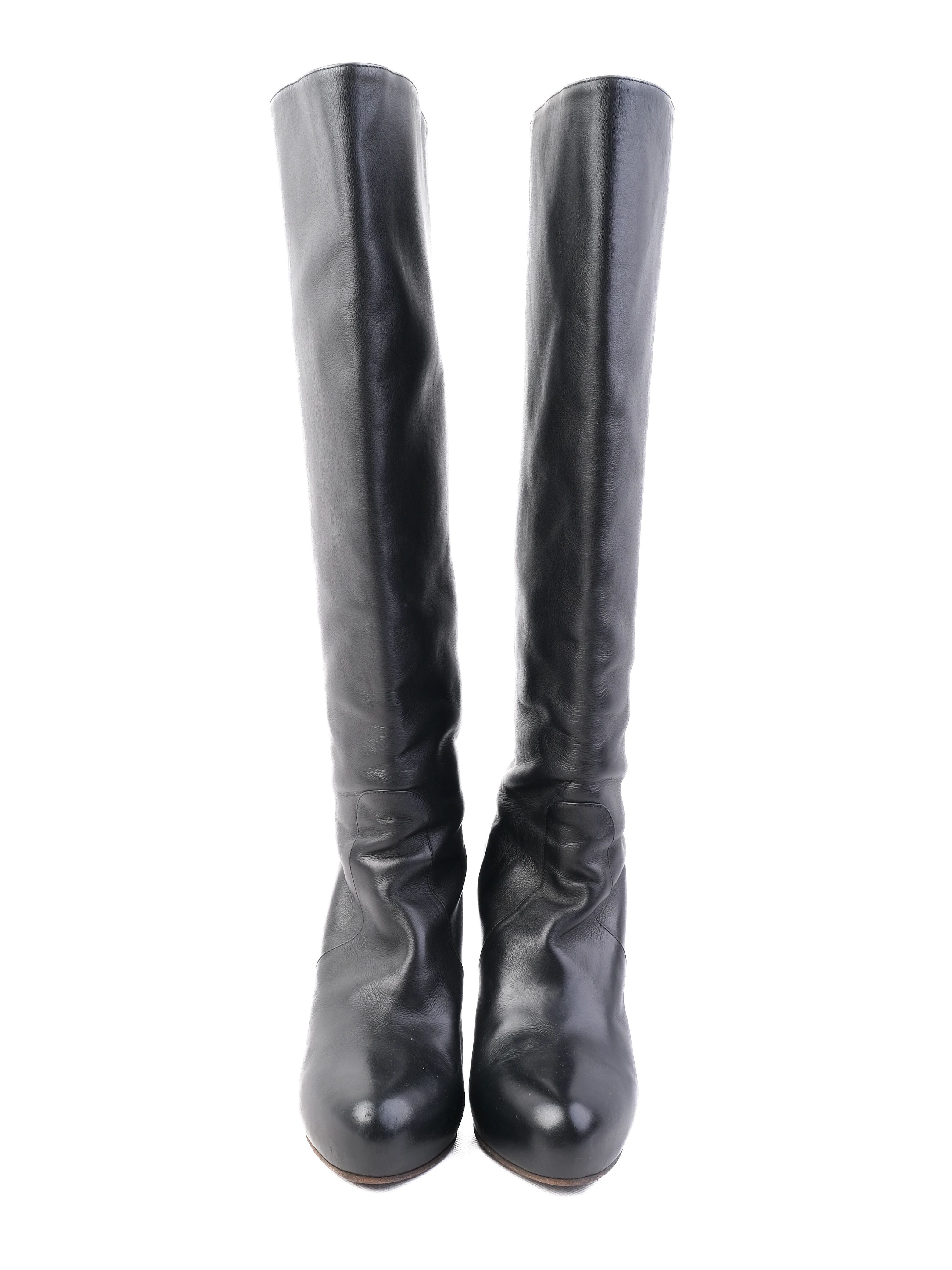 Excellent Bottega Veneta Black Leather Knee-High Stiletto Boots Size 41