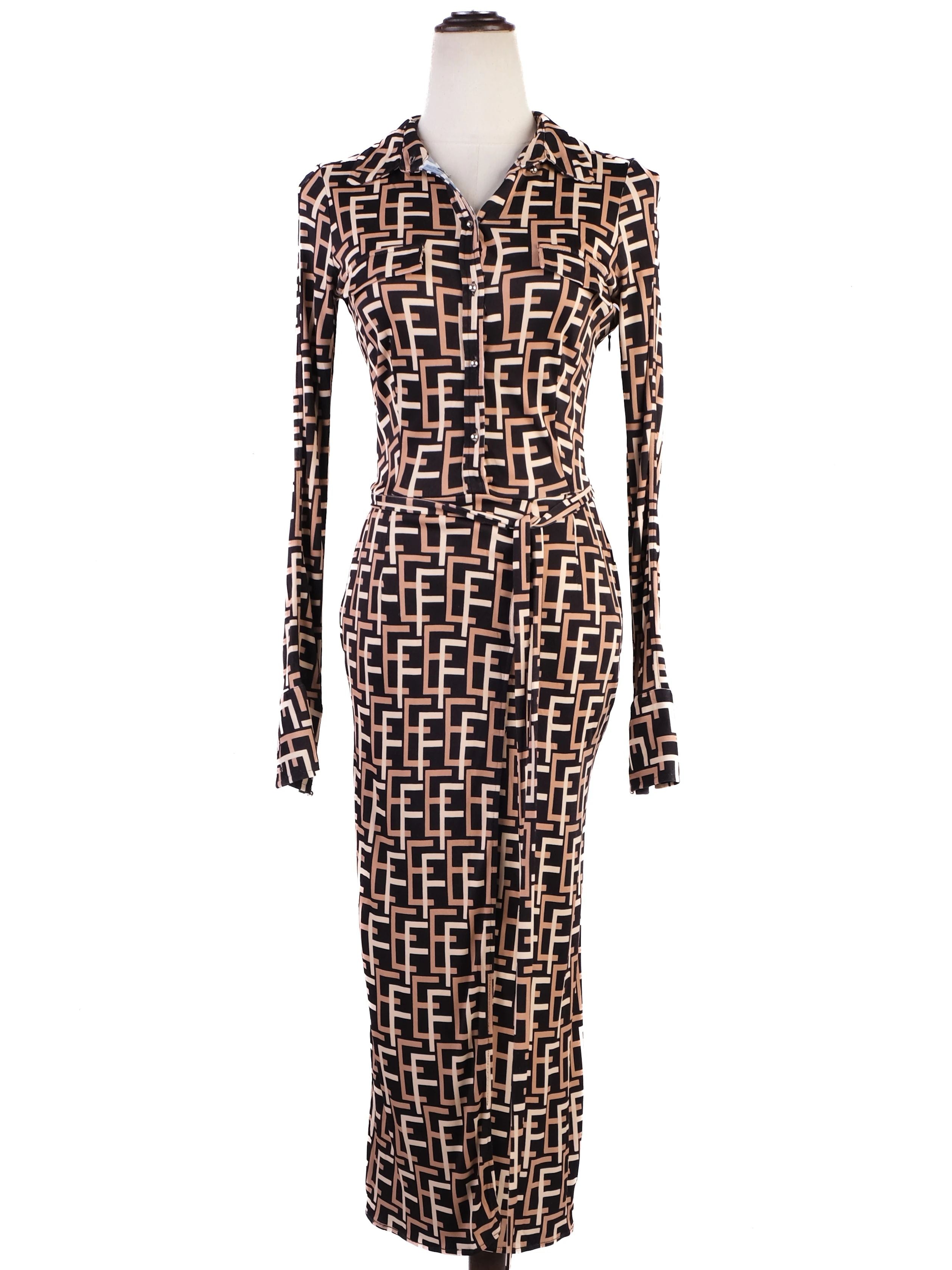 Elisabetta Franchi Dress FF Pattern Combined Color Viscose Excellent Condition