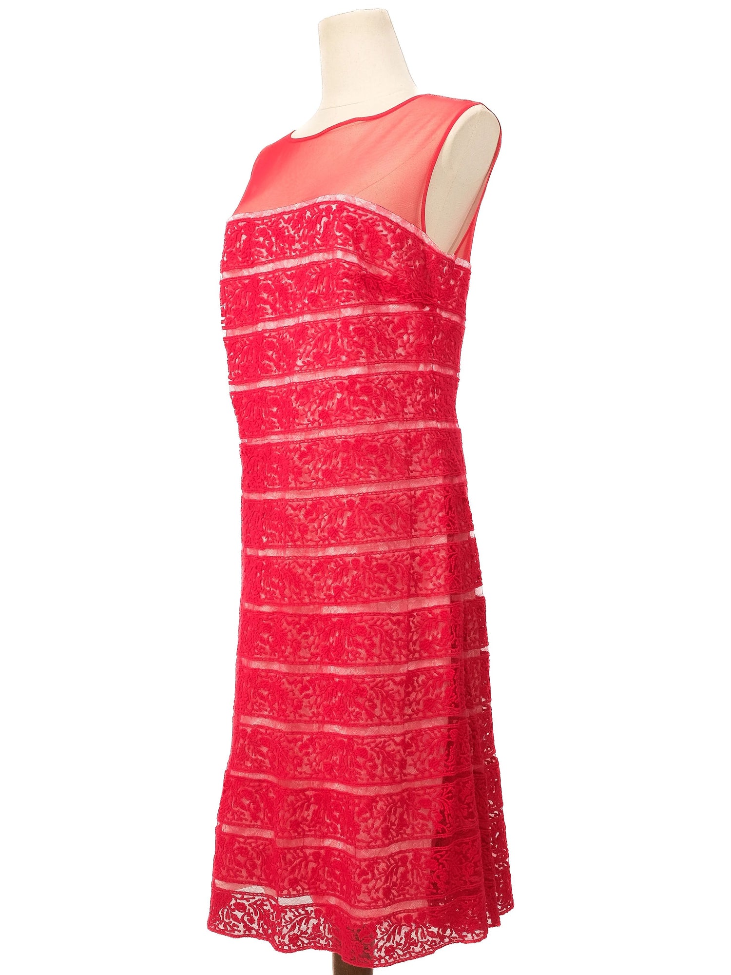 Excellent Tadashi Red Dress XL Semi-Sheer Lace Design Women&