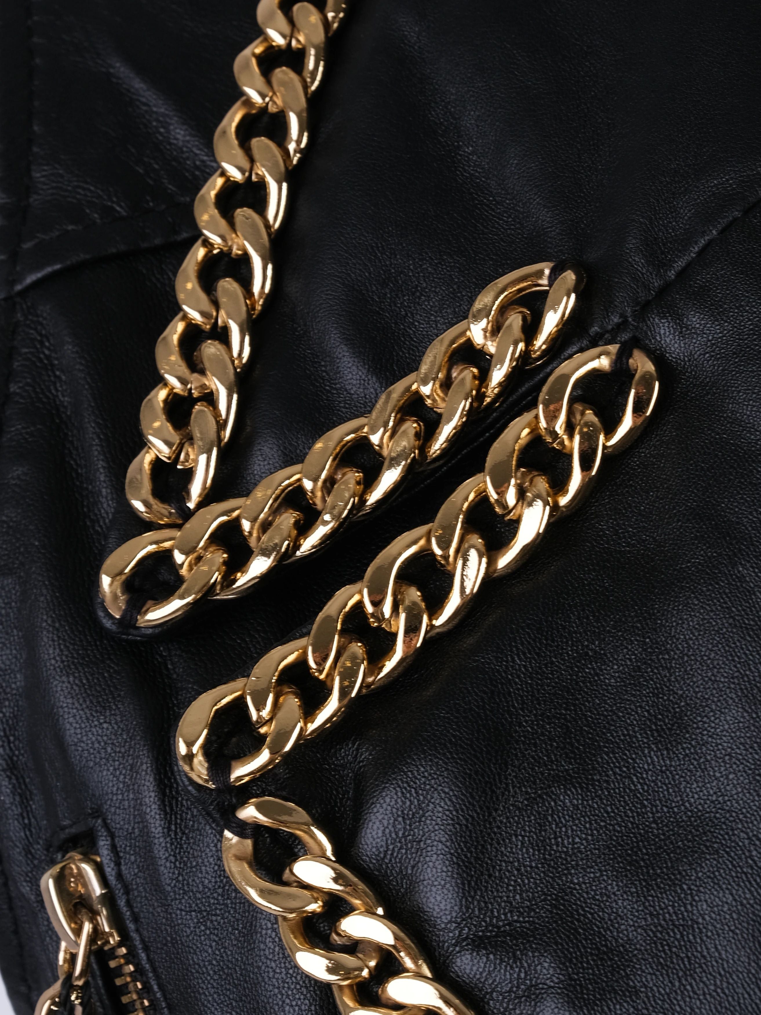 NEW Phillipp Plein Black Leather Vest M with Gold Chain Accents