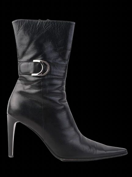 Excellent Giorgio Fabiani Black Leather Stiletto Boots Size 38