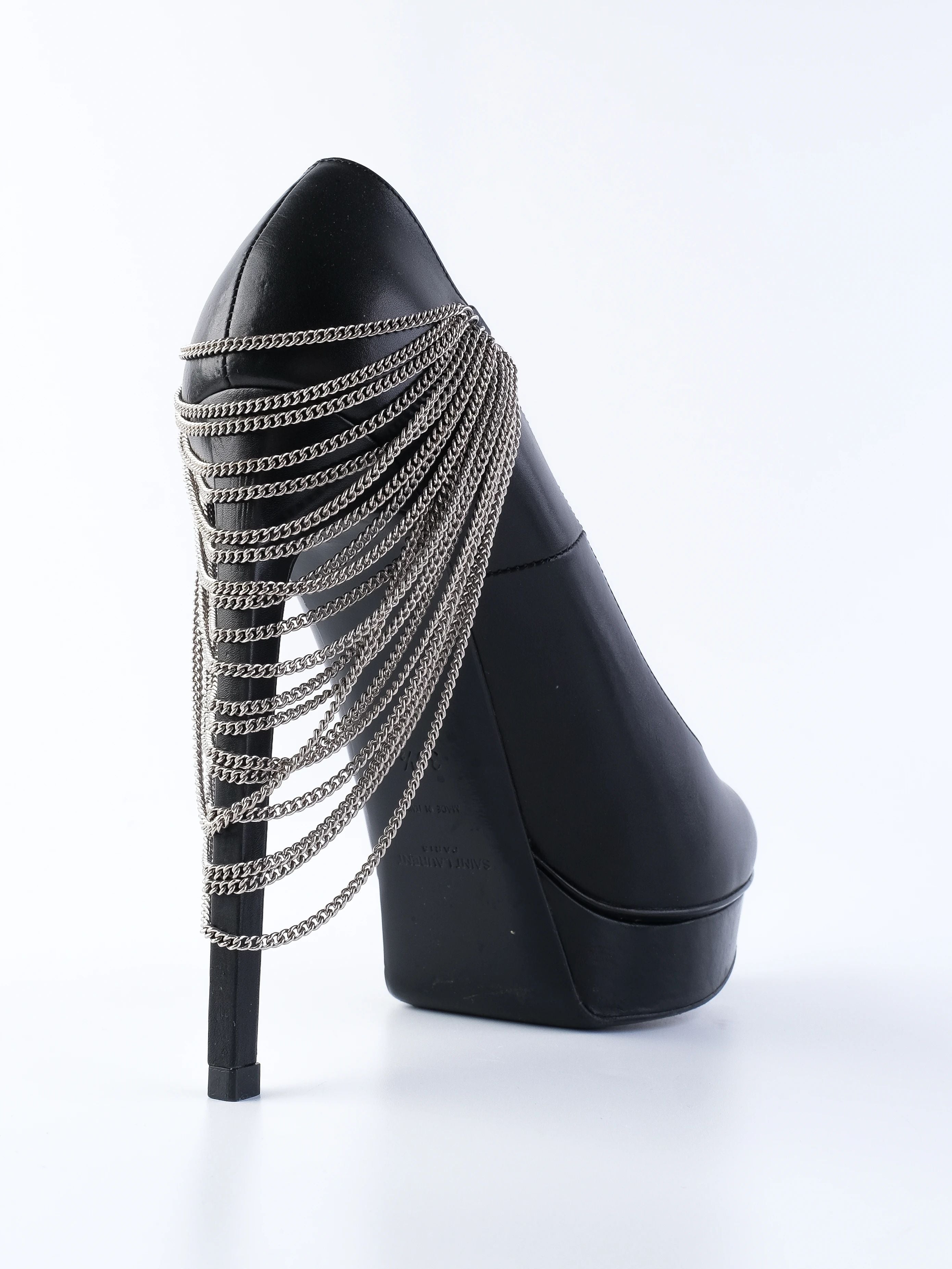 Excellent Yves Saint Laurent Black Leather High-Heeled Shoes Size 39.5