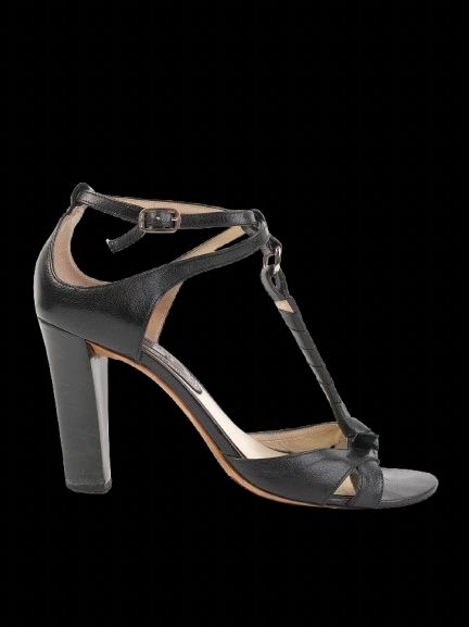 Excellent Celine Black Leather High-Heeled Sandals Size 37.5