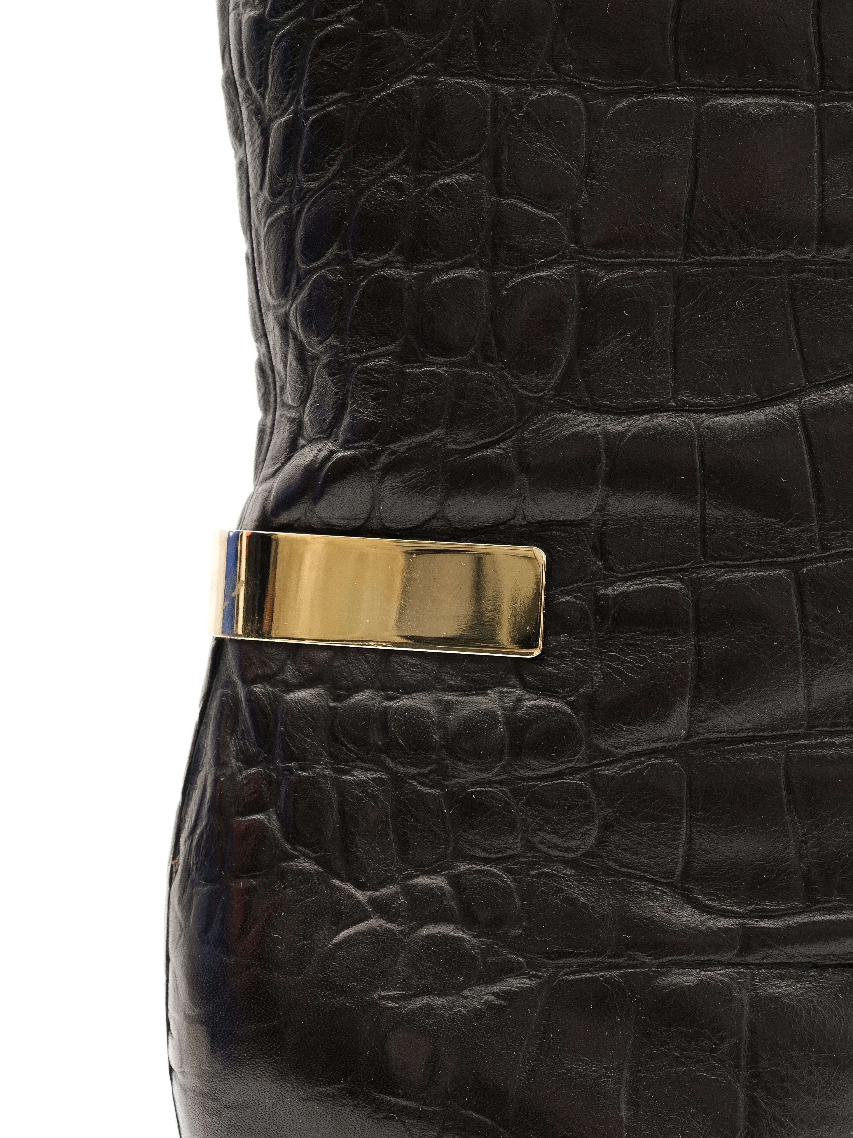NEW Givenchy Black Leather Knee-High Boots with Gold Buckle Size 37.5